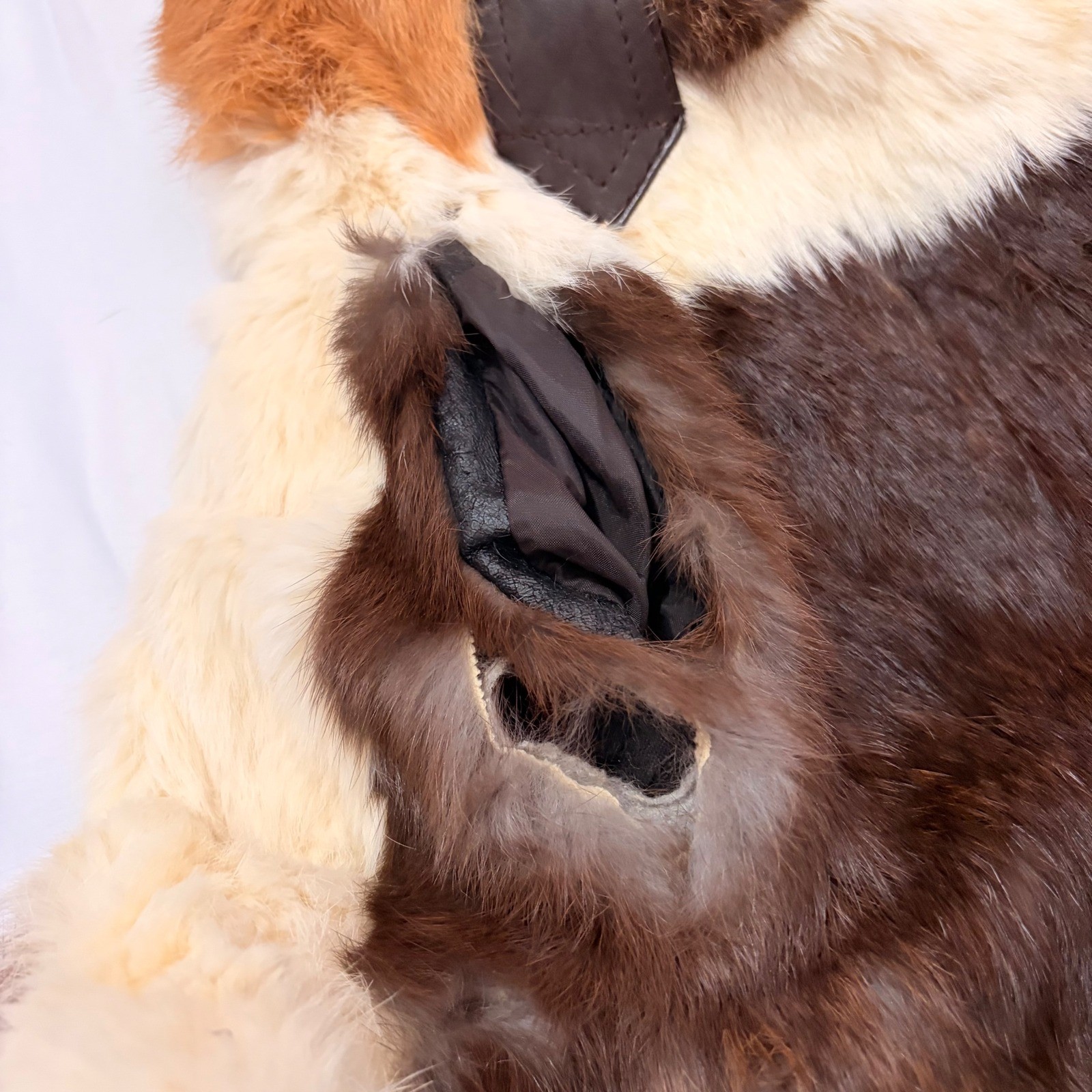 Vintage Natural Rabbit Fur patchwork coat with loop closure on front and pockets