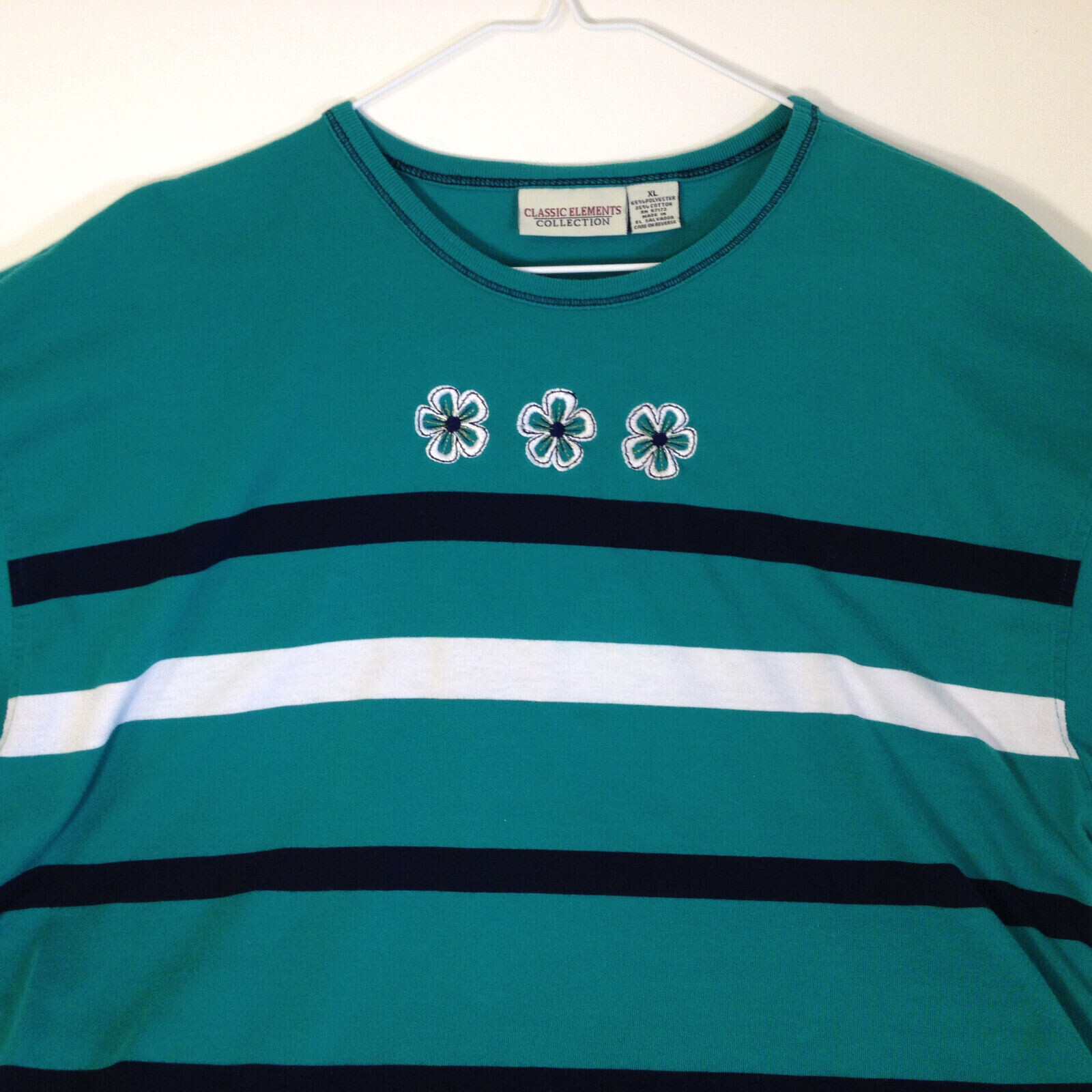 Vintage Classic Elements Collection Womans Embroidered Stripes Top Shirt Sz XL