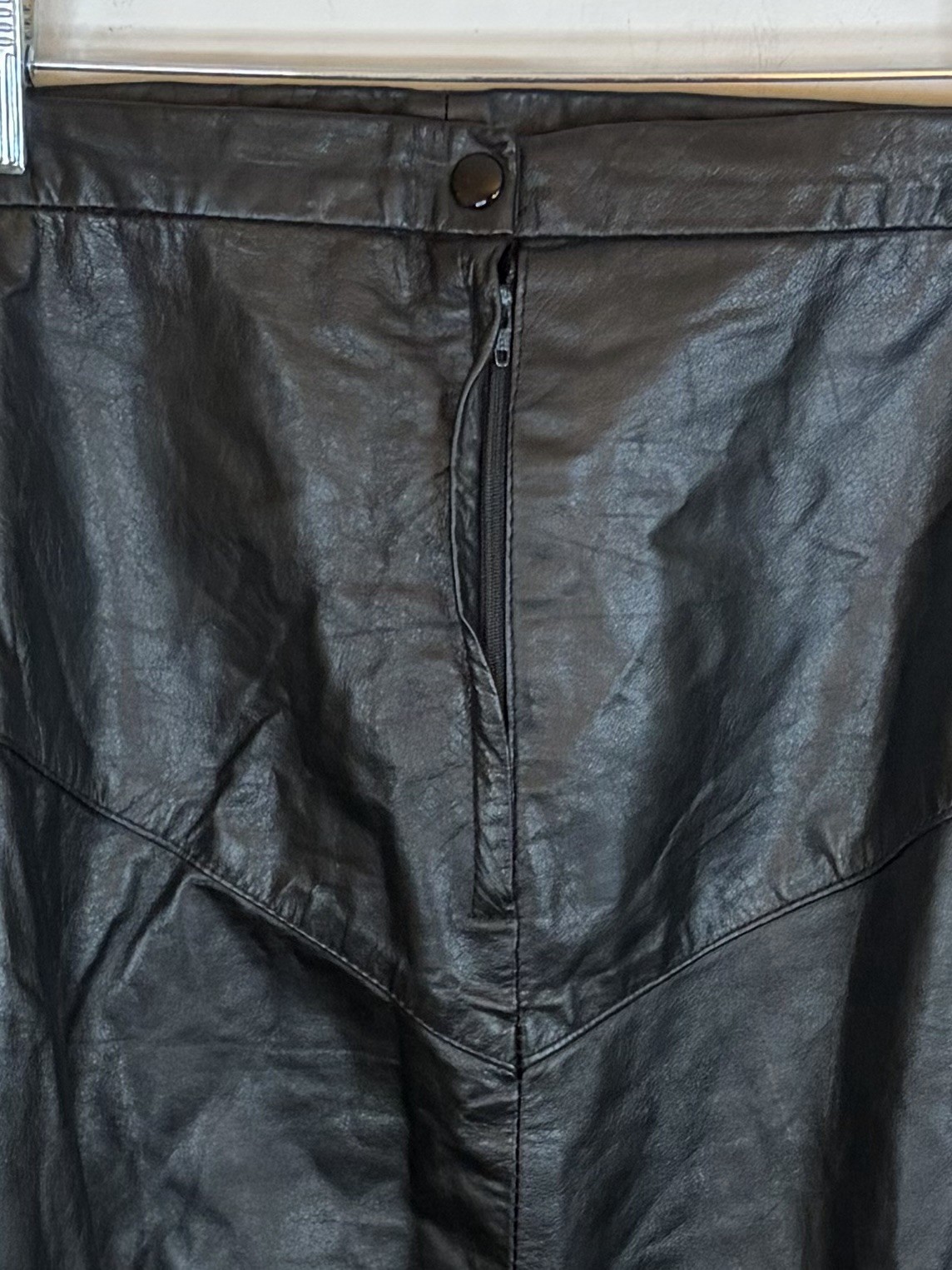 Vtg AGGIE GEORGETTE Chordas Leather A-Line Midi Skirt 40 Lined 80s Biker Goth