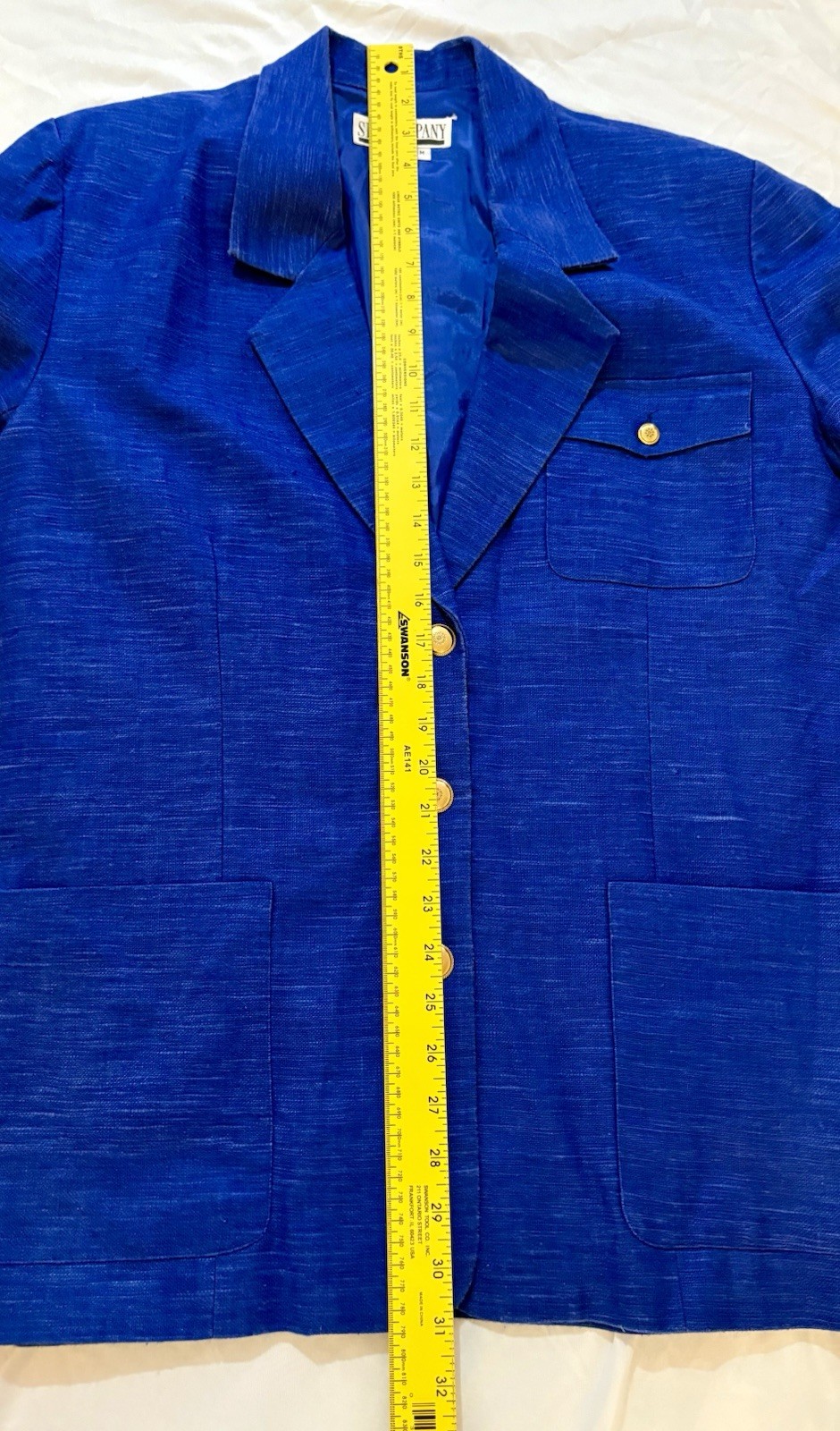 Vintage SK & Co. Royal Blue Women’s Blazer Gold Buttons Pockets Shoulder Pads