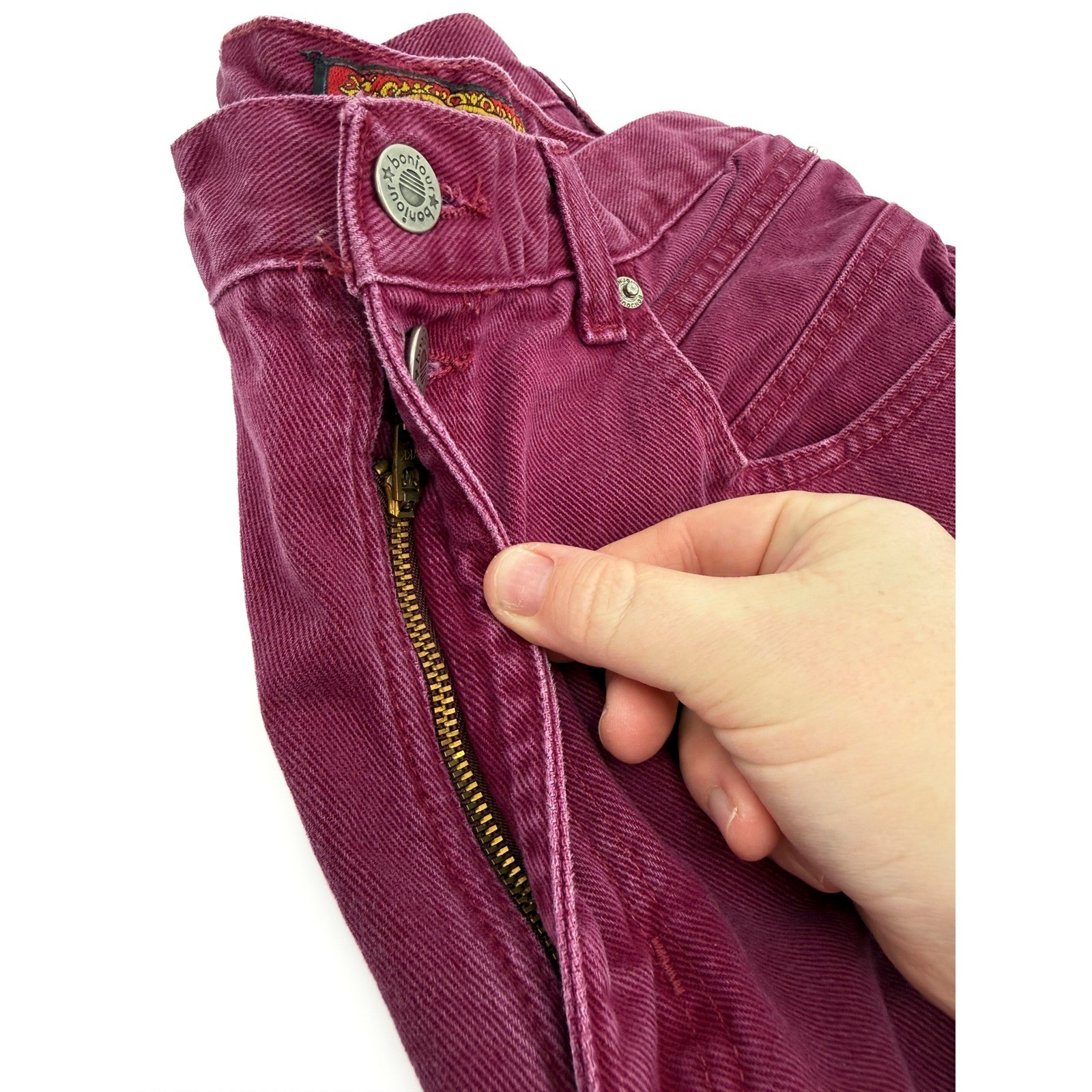 Bonjour Jeans Pants Women 12 Burgundy High Rise Tapered Leg Vintage 90s Denim