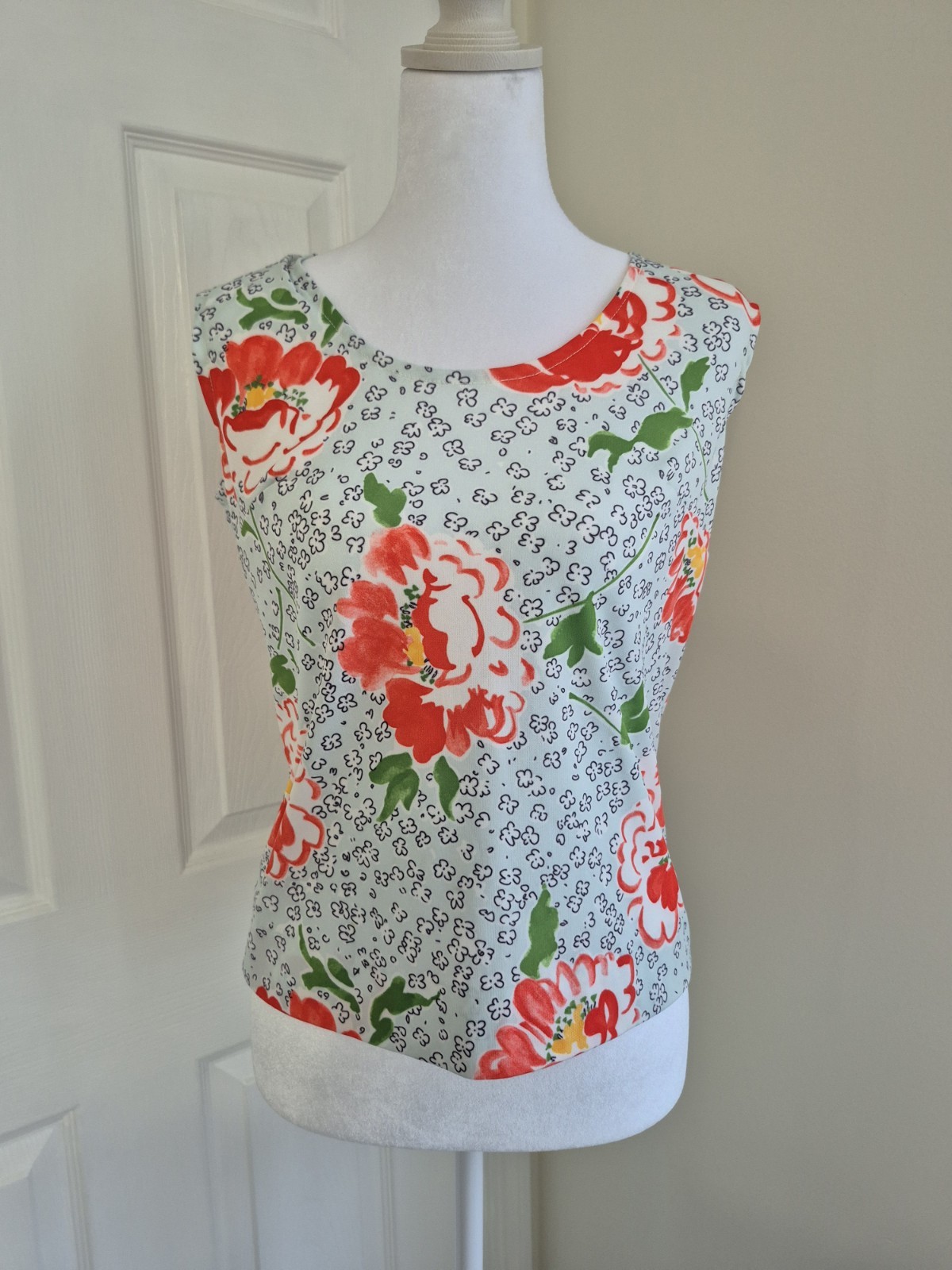 VTG 1970s Bleeker Street 2pc Twin Set Poppy Floral Shirt Tank -M