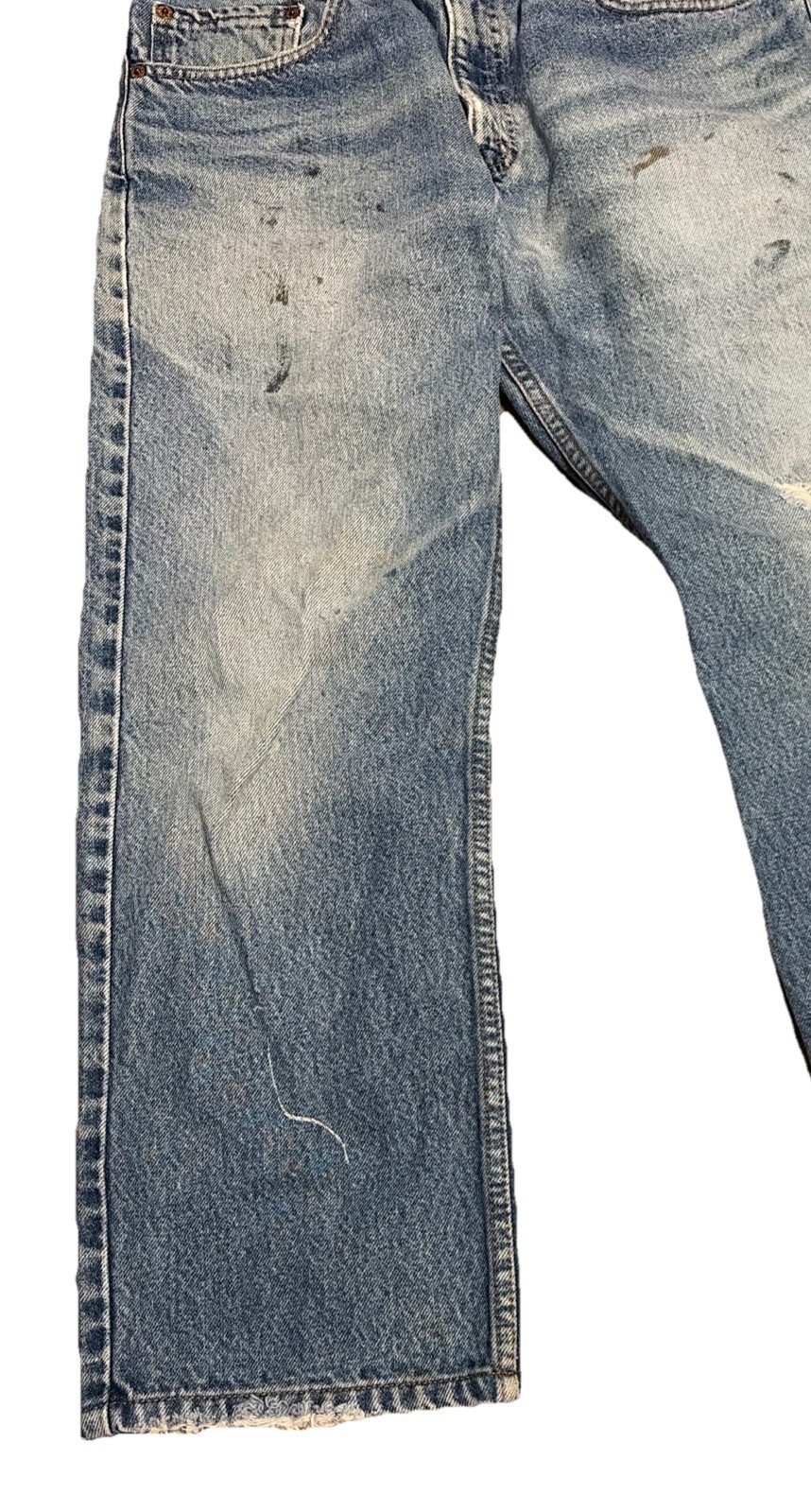 Vintage Levis 505 0216 Womens 31×26 Jeans Straight Distressed Paint Indigo Fades