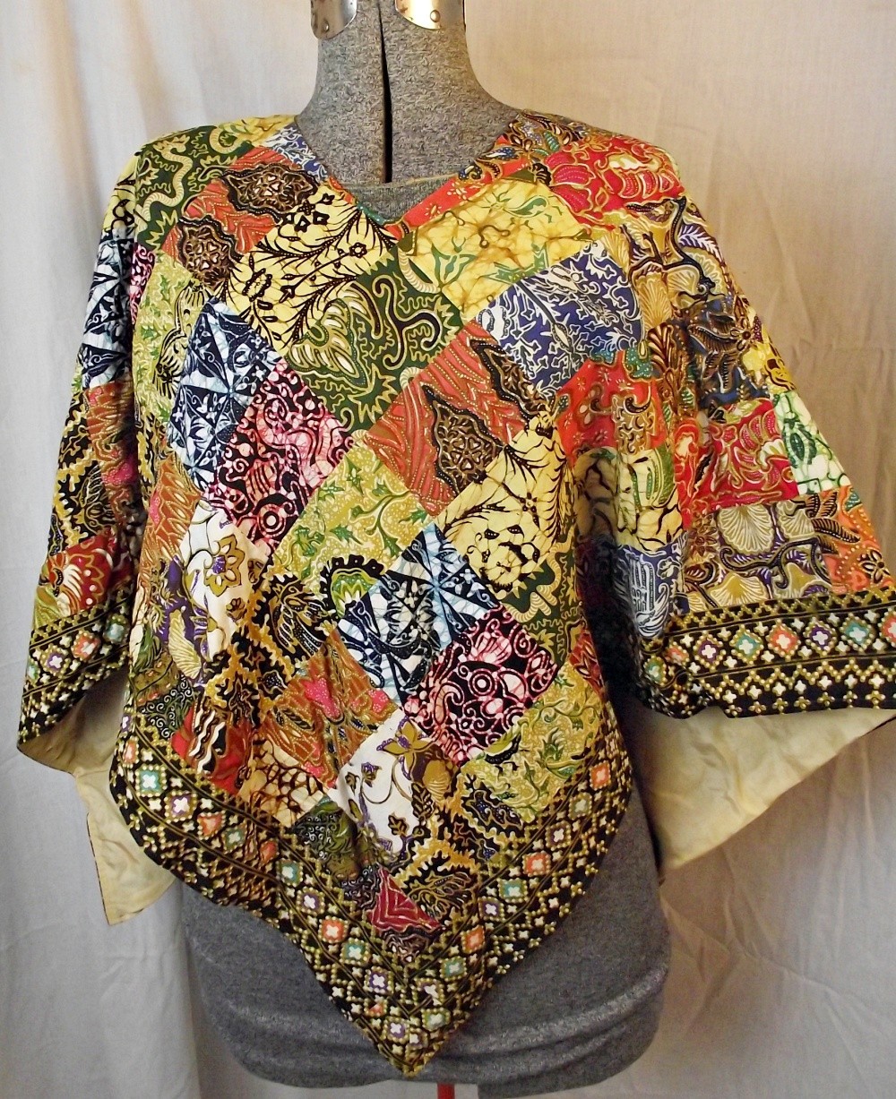 BOHO MOD Vtg 1960s Hippie Poncho Patchwork Batik Lee Lee’s Fashions