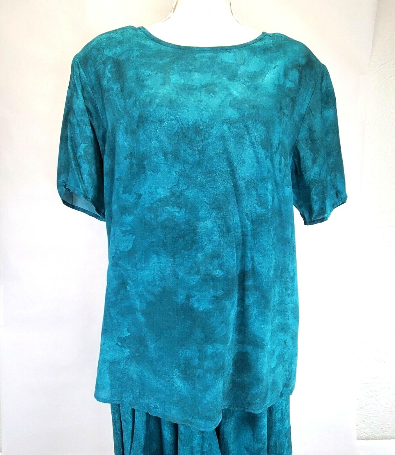Carole Little CL Womens Size 4 Skort Pant Suit Set Teal Marble Tie Dye Rayon SS