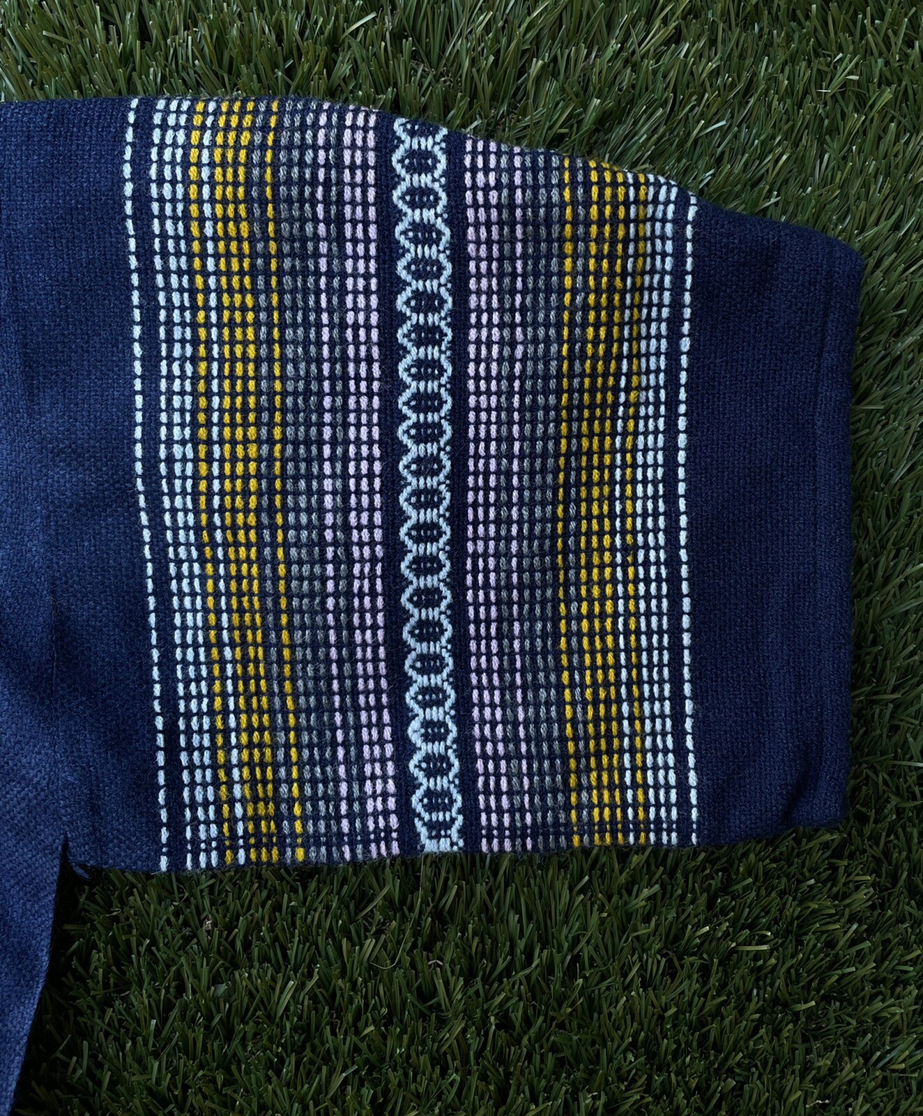 ✅Vtg 1980s Peru Ecuador Bolivia South America M/L Blue Colorful Hand Woven Dress