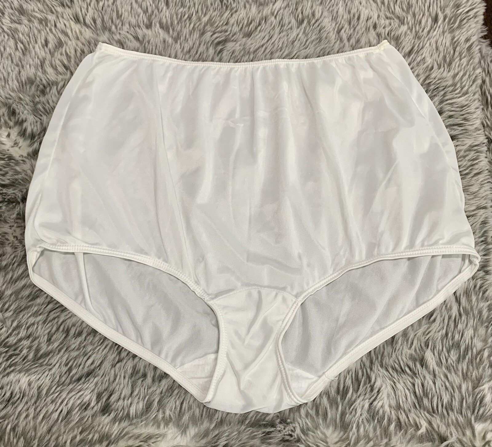 VINTAGE Nylon Granny Panties Sheer Panty White Sissy XL Silky Satiny