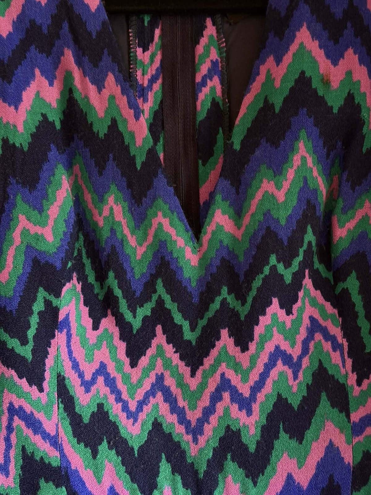 Early 1970s Mollie Parnis Boutique fit-and-flare chevron midi day dress — Small