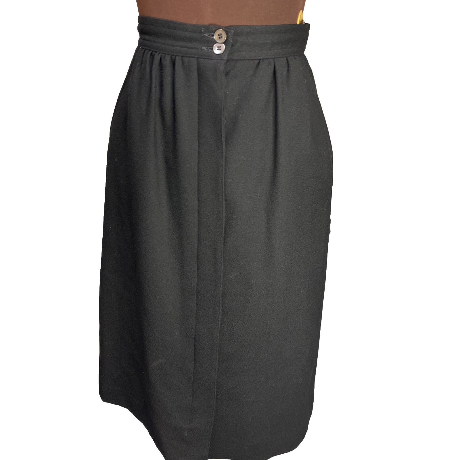 Vintage 80s Liz Claiborne All Wool Button Up Pleated A Line Midi Skirt 6 Petite