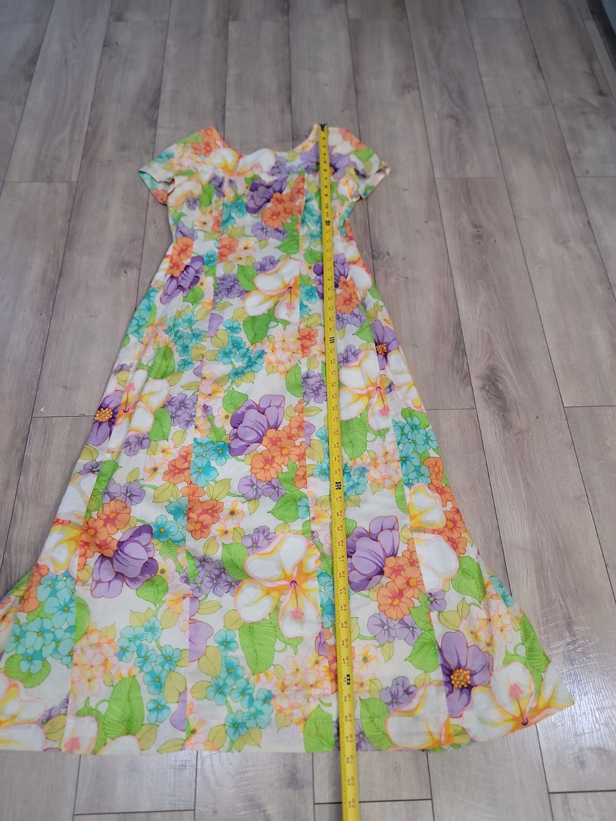 Vintage Made In Hawaii Psychedelic Floral Maxi Dress Tropical Boho Hippie