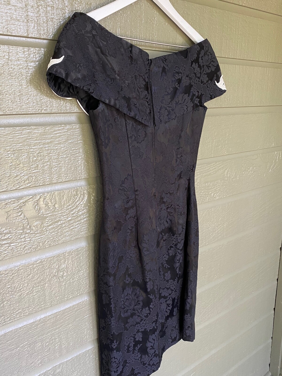 Vintage Scott McClintock Formal Prom Dress Off Shoulder Black w/ White Lace Sz 8