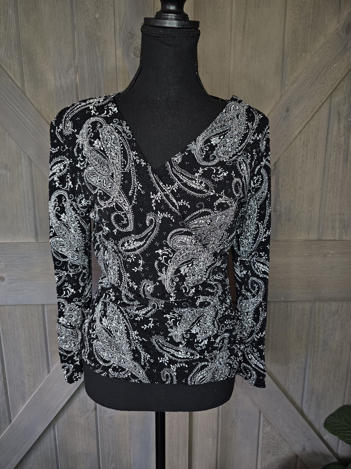 Vintage 90s J.B.S. Glitter Paisley Blouse sz Medium
