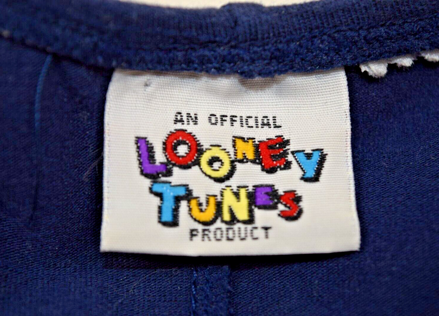 Vintage Jumper Size S/M 90s Looney Tunes Blue White Side Stripes Zip c.1995