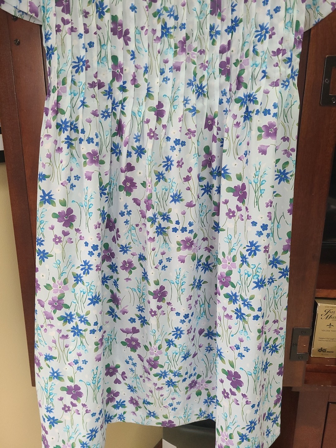 Lady Darian Vintage Tucked Front Dress Blue Purple Green Floral Print 18W