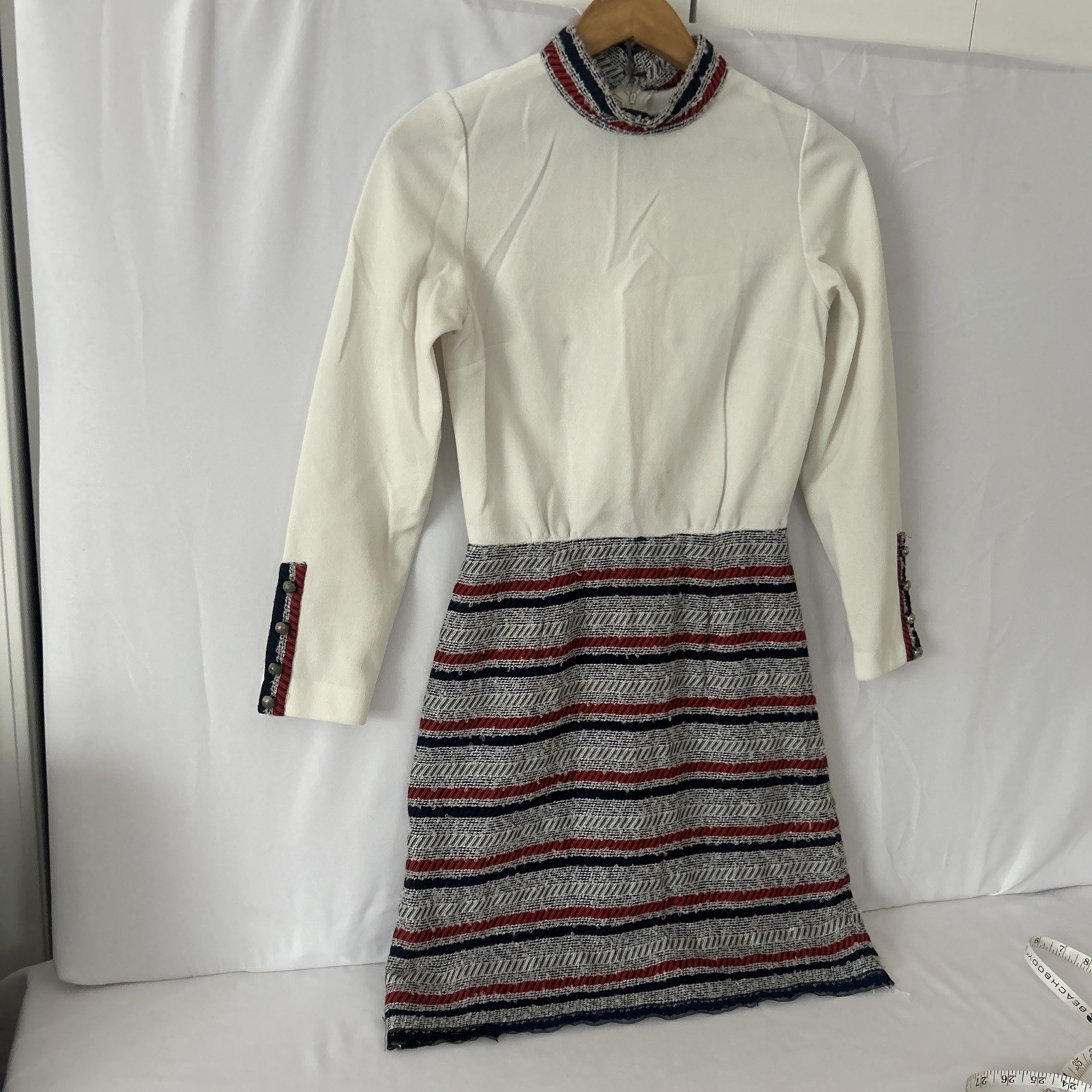 Vintage 1960/70’s Mod Red/White&Blue Knit Mini Dress Size-S Office Core