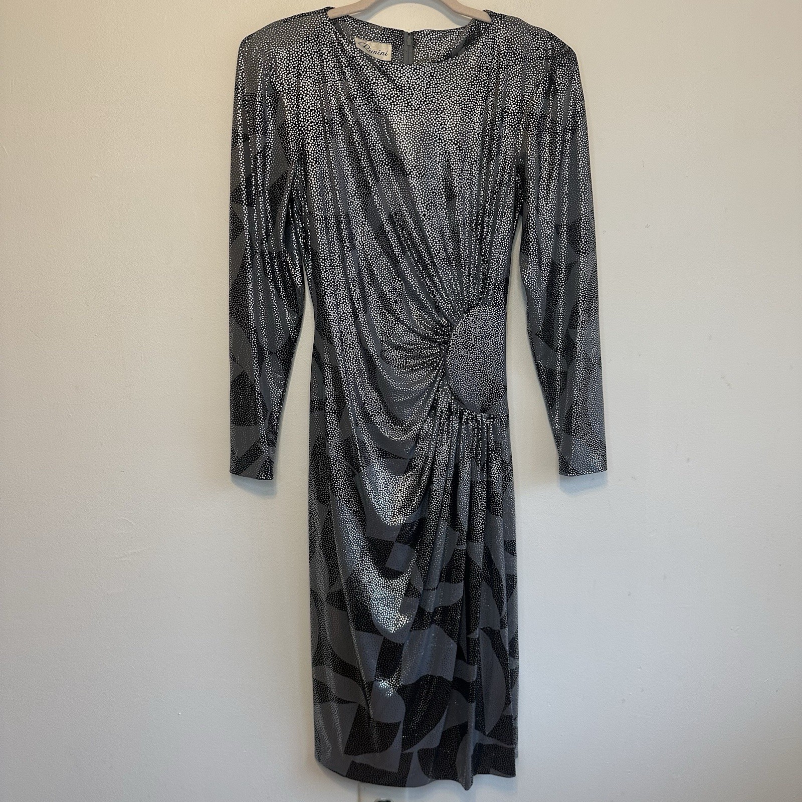 Rimini Vintage 1980s Women’s Metallic Black And Silver Party Disco Dress Size 10