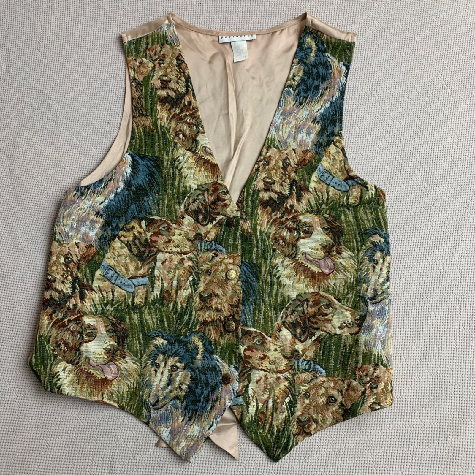 Partners II Vintage 90s Dog Tapestry Vest Multicolor Cotton Blend Size 1X