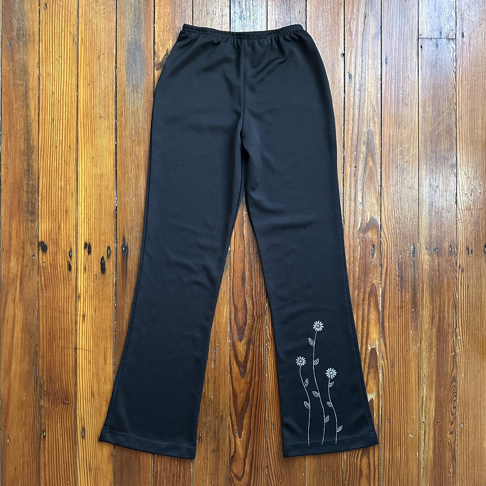 Vtg 00s Derek Heart metallic embroidered black flare pants Small 22” waist