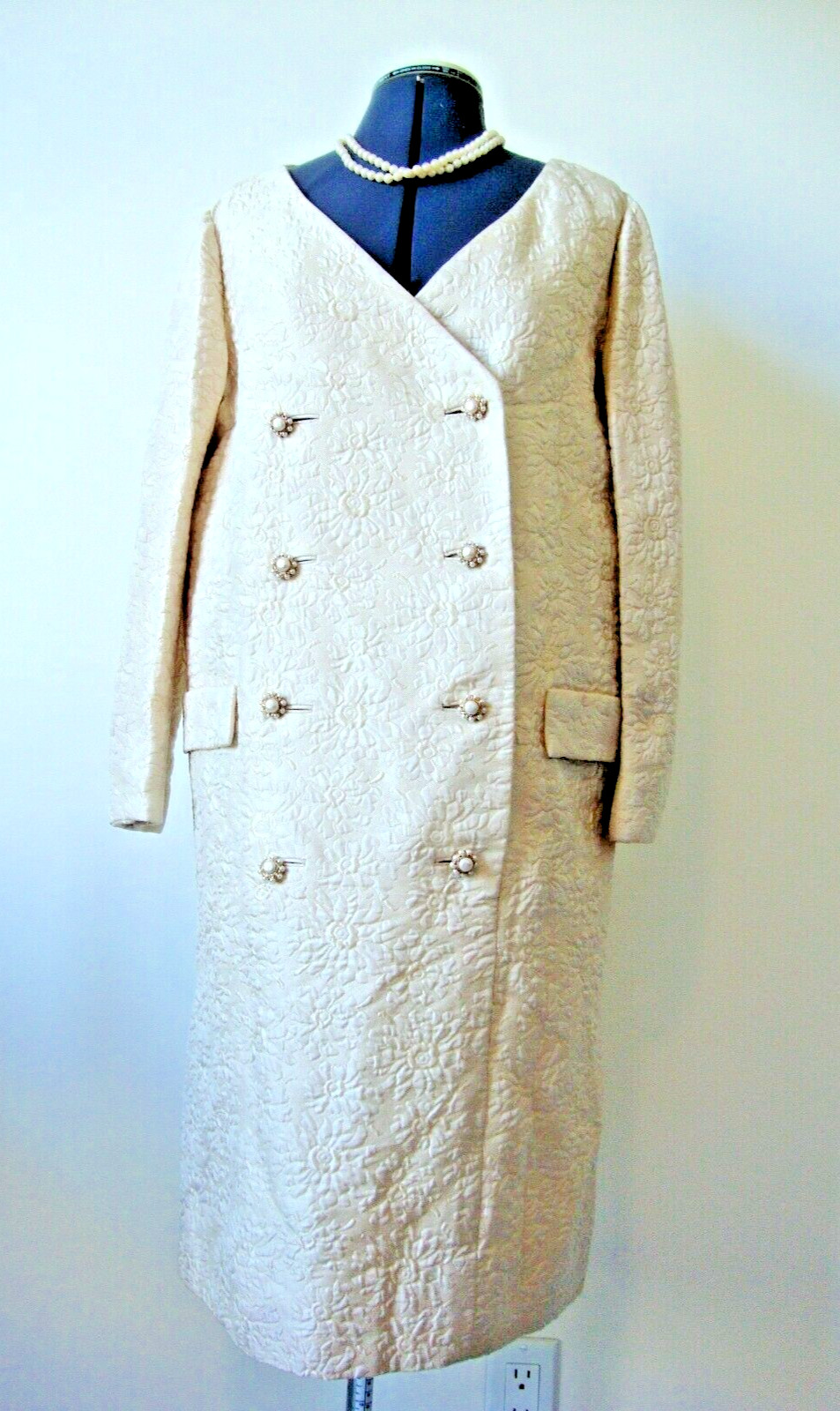 Vintage Coat Dress by Designer Charles Cooper Quilted Ivory Matelasse