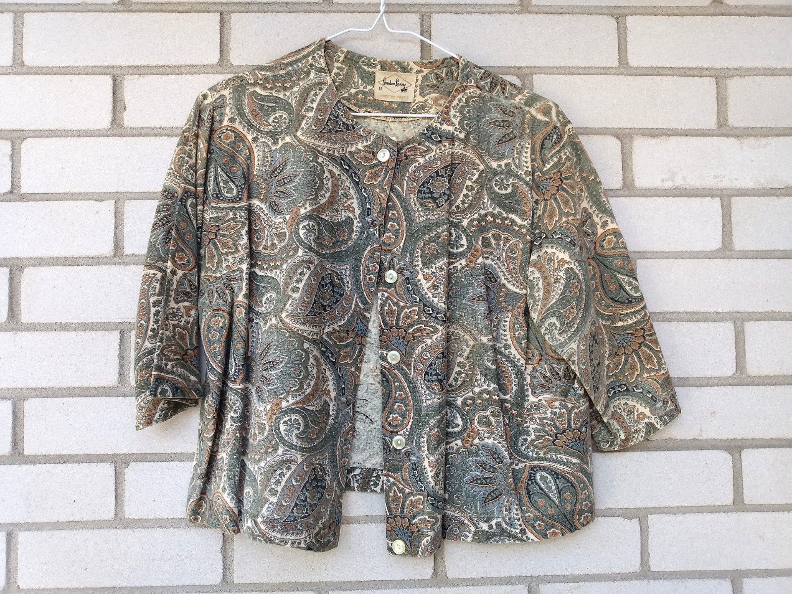 Vintage 60s Bolero Jacket Dress Topper 41″B Paisley Brown Green London Lassie