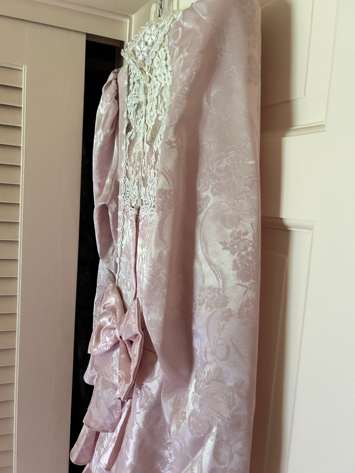 Scott McClintock pink cream brocade lace peplum bow midi dress bridal