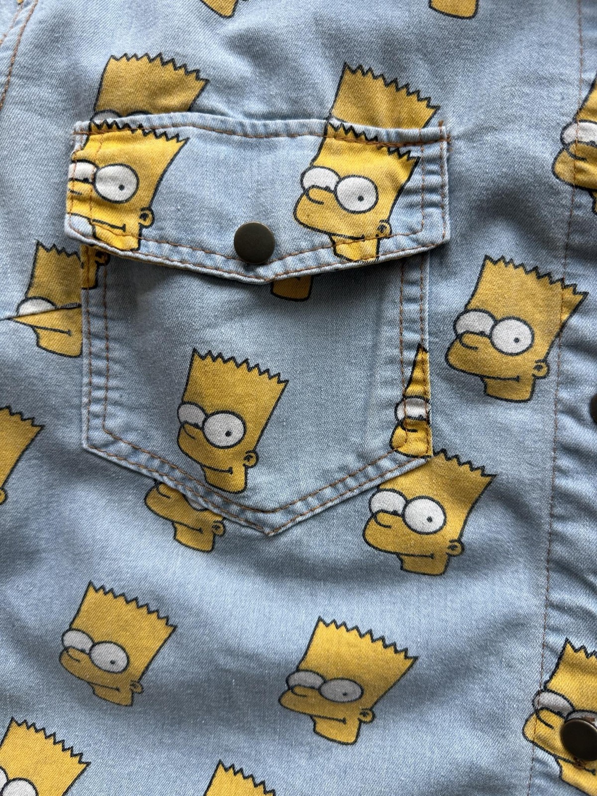Vintage Bart Simpson Shirt Womens M Blue Denim Graphic Button Front Long Sleeve