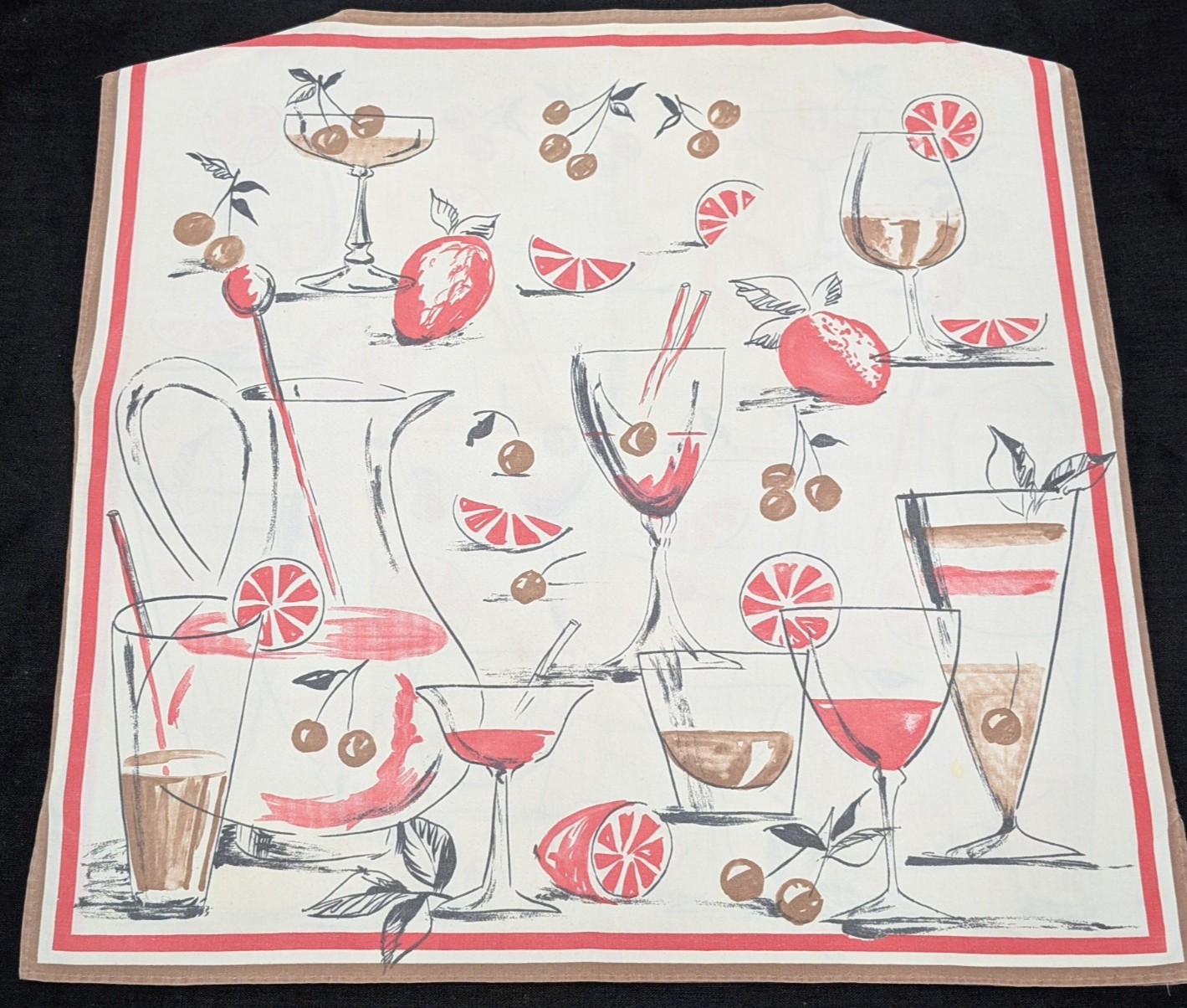 VTG 1950s PULLOVER SLEEVELESS COTTON TOP HANDMADE NOVELTY FABRIC COCKTAILS FRUIT