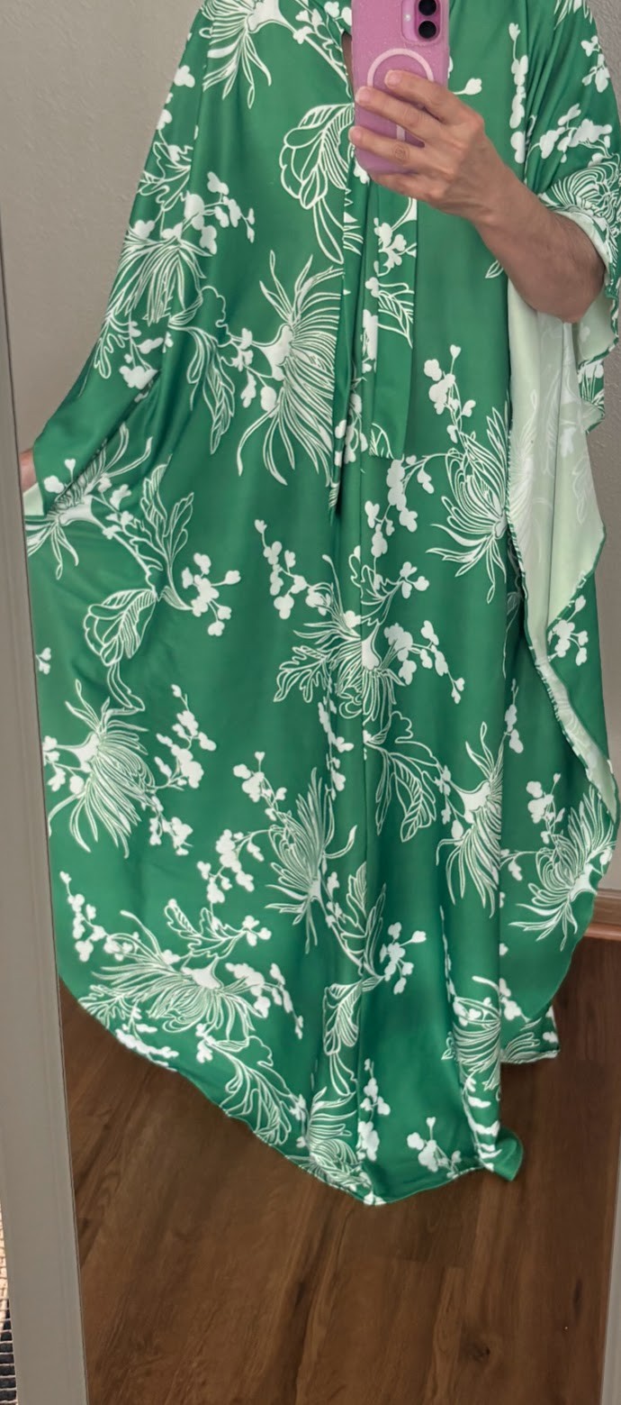 VTG 70’S Lane Bryant Green Floral Kaftan Maxi Hostess dress OS