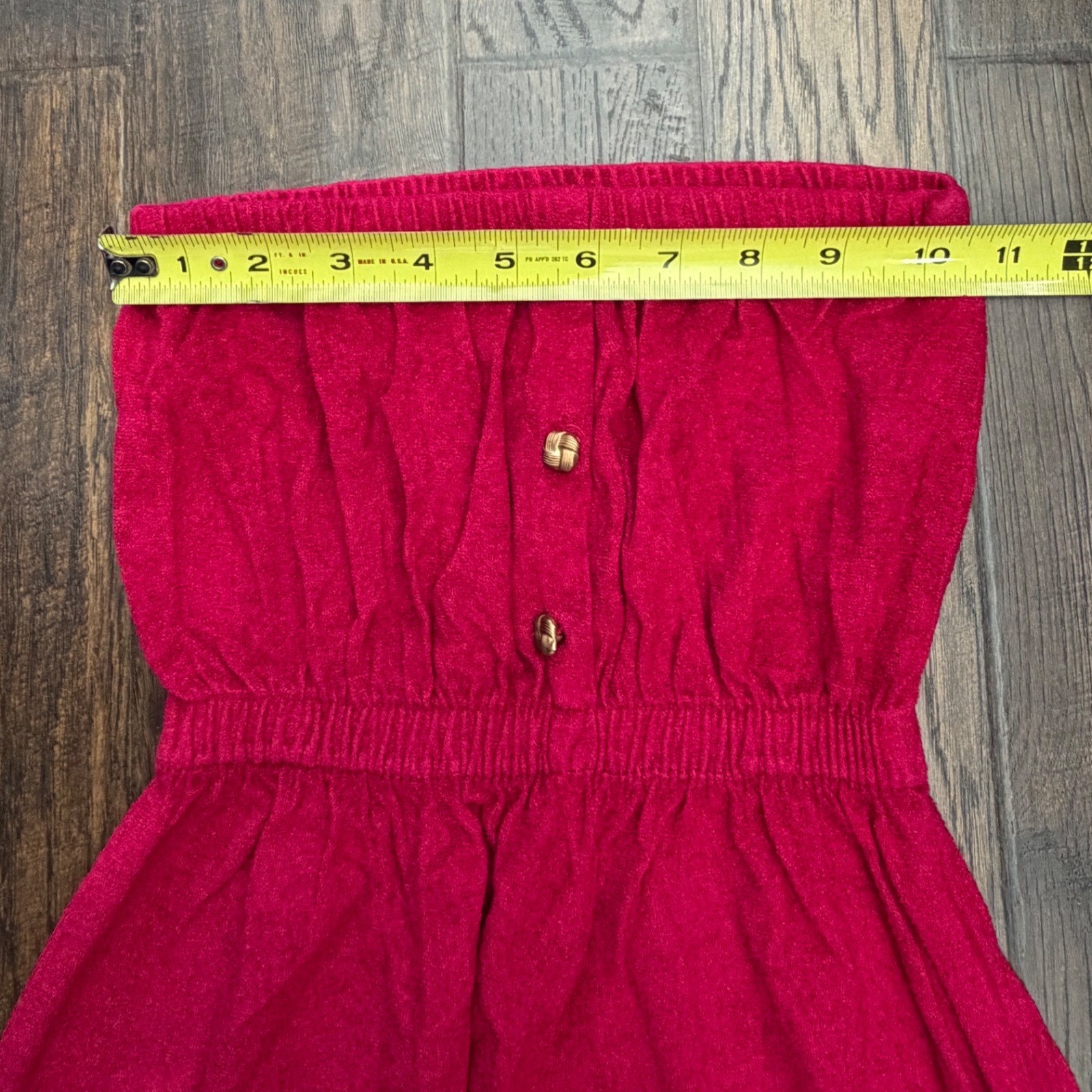 Vintage Red Terry Strapless slit Maxi Dress Small 1970’s Boho Hippie Festival
