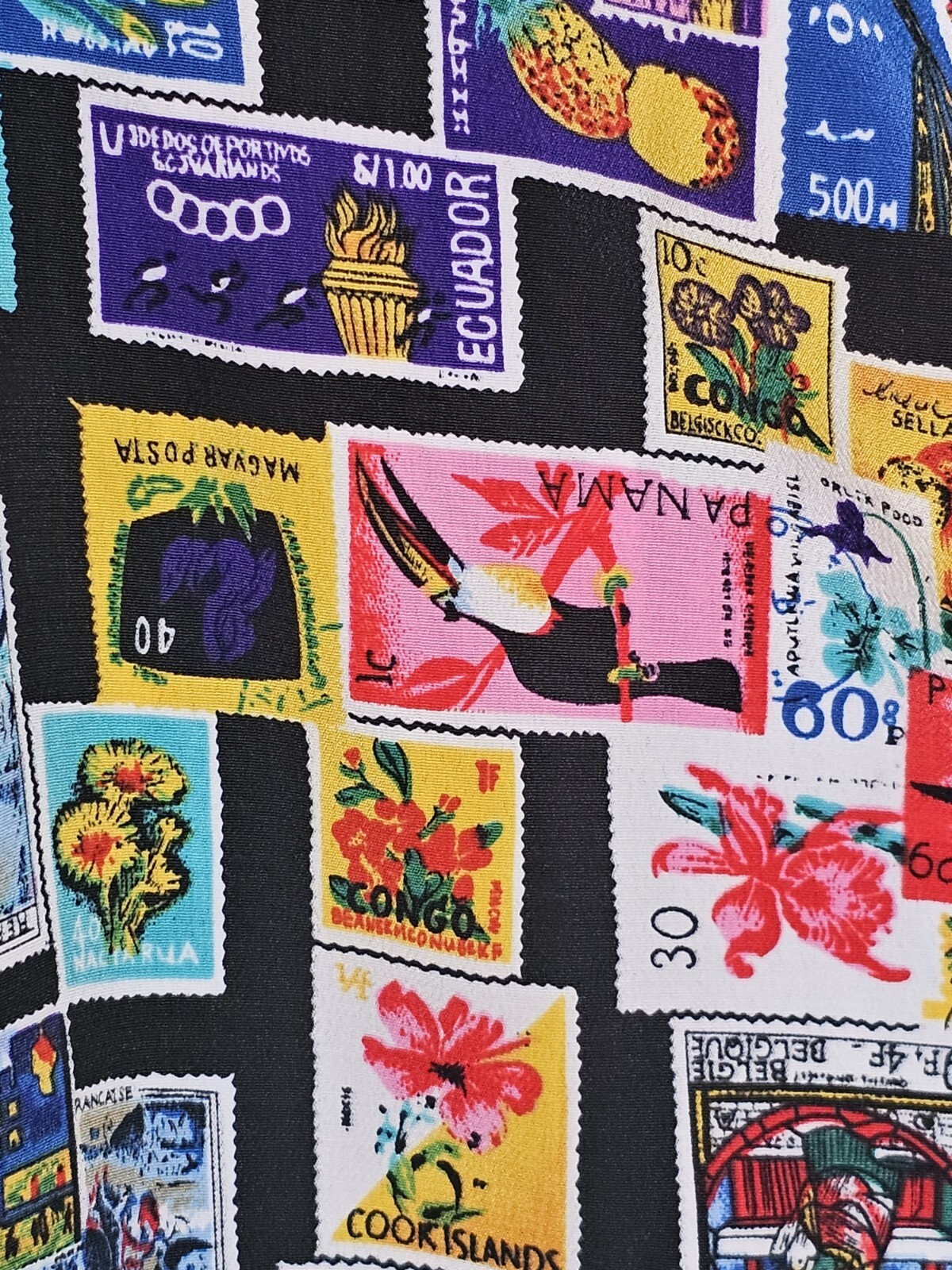 Women’s Impressions of California blouse International Stamps Print