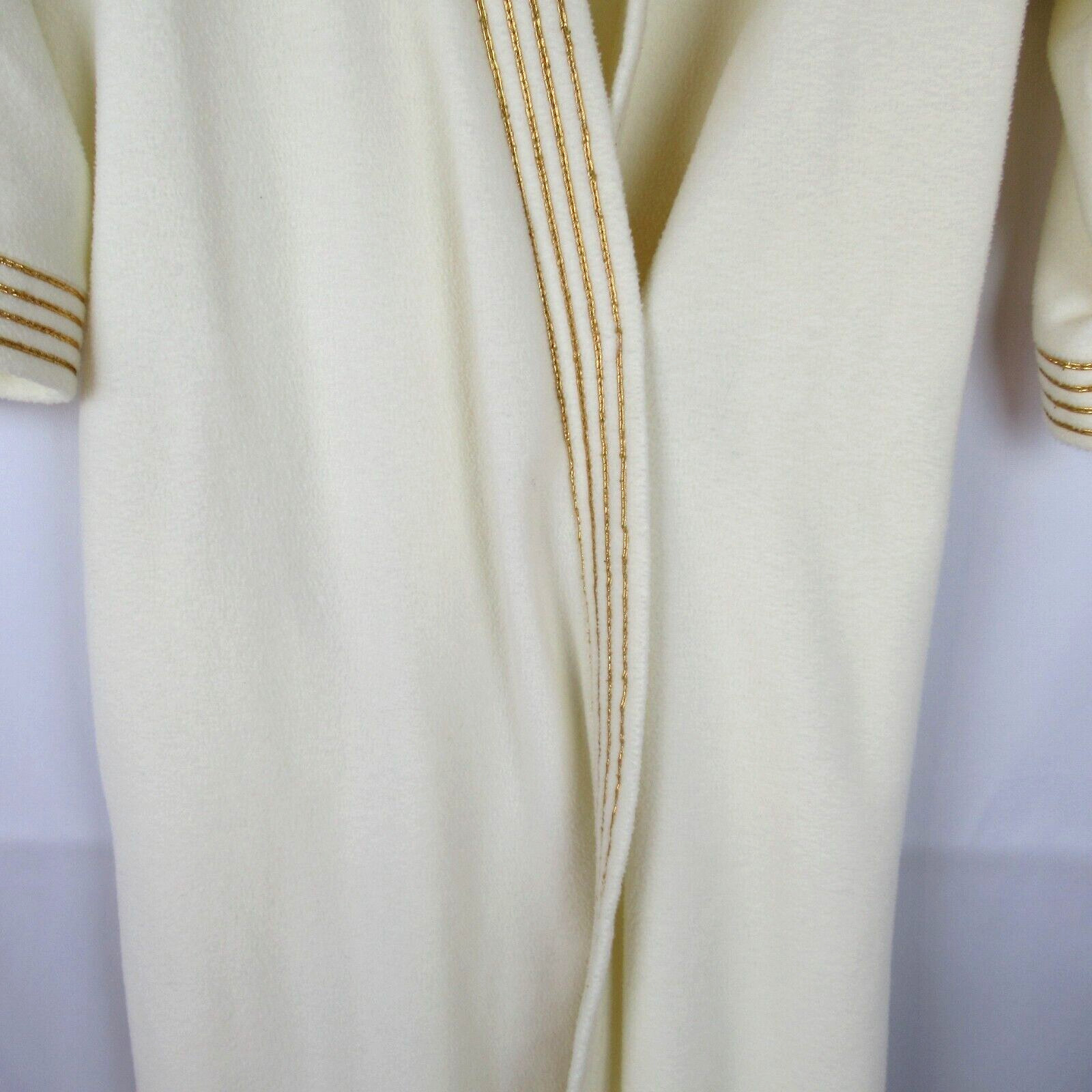 Vintage SEARS Cream Robe Gold Metallic Trim Belt SMALL 3/4 Sleeves At Home Wear