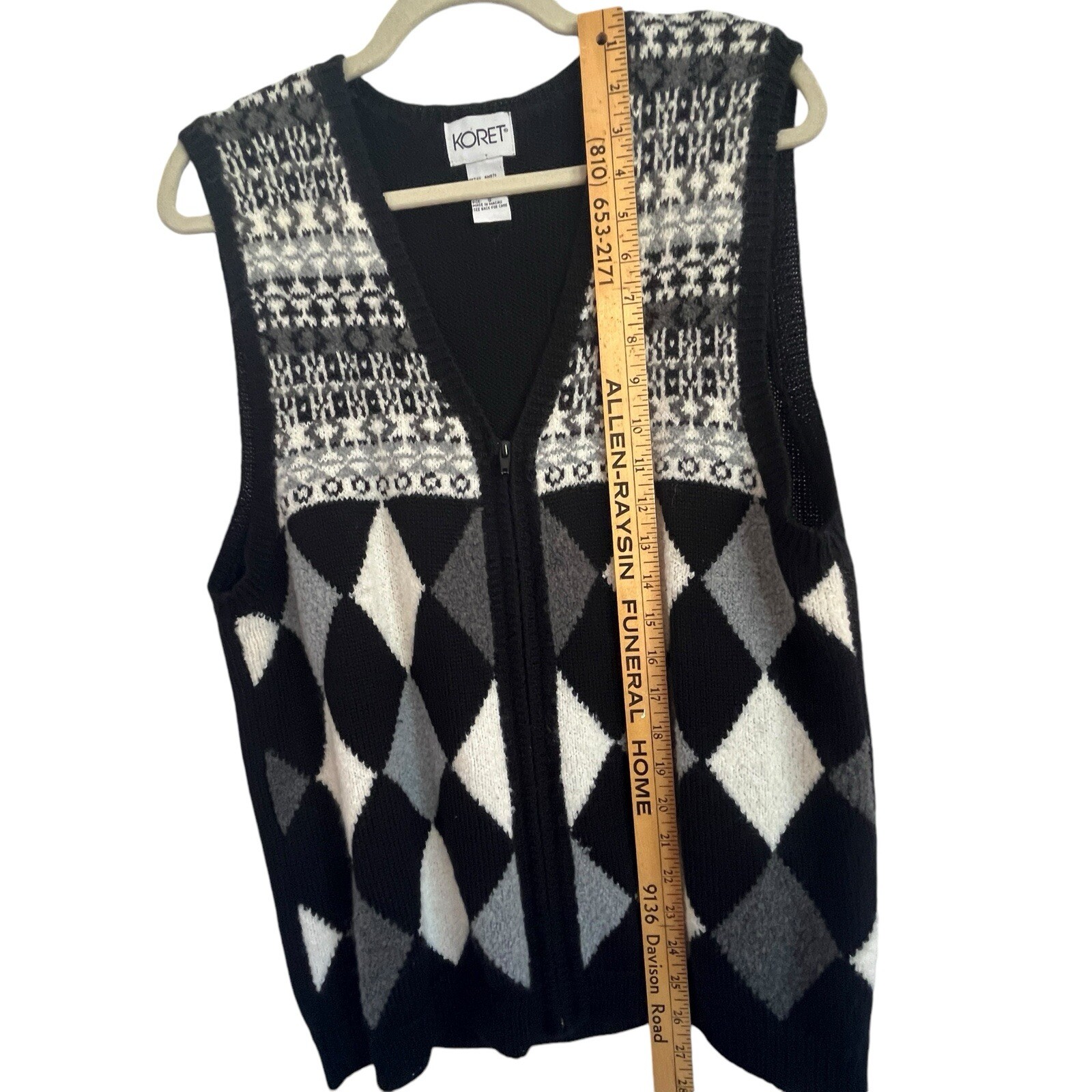 Vtg Koret Acrylic Wool Knit Sweater Vest S Argyle Diamond Black Grandma Yuppie