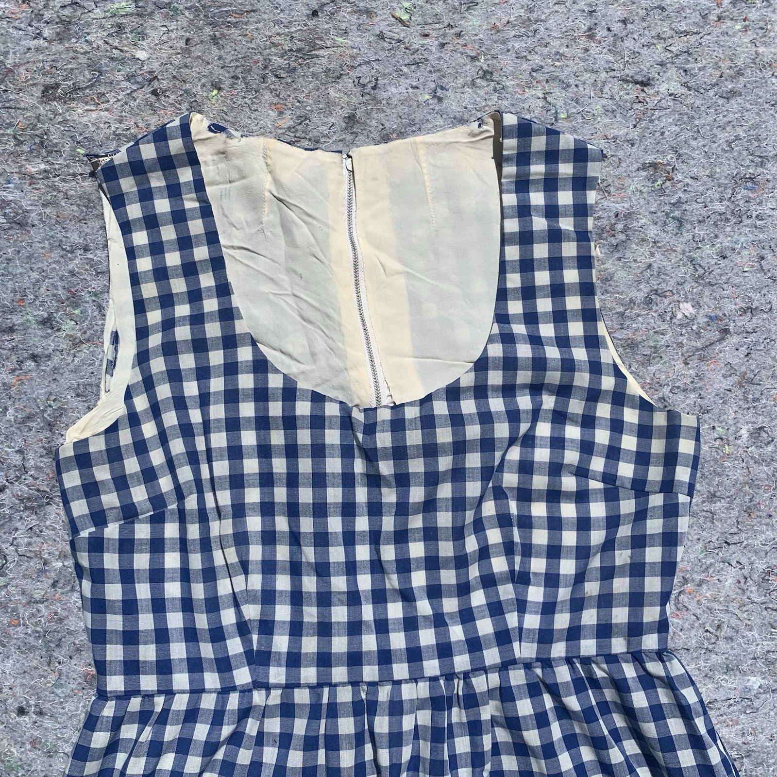 As Is vintage 50s blue gingham cotton sleeveless straight maxi dress cottage