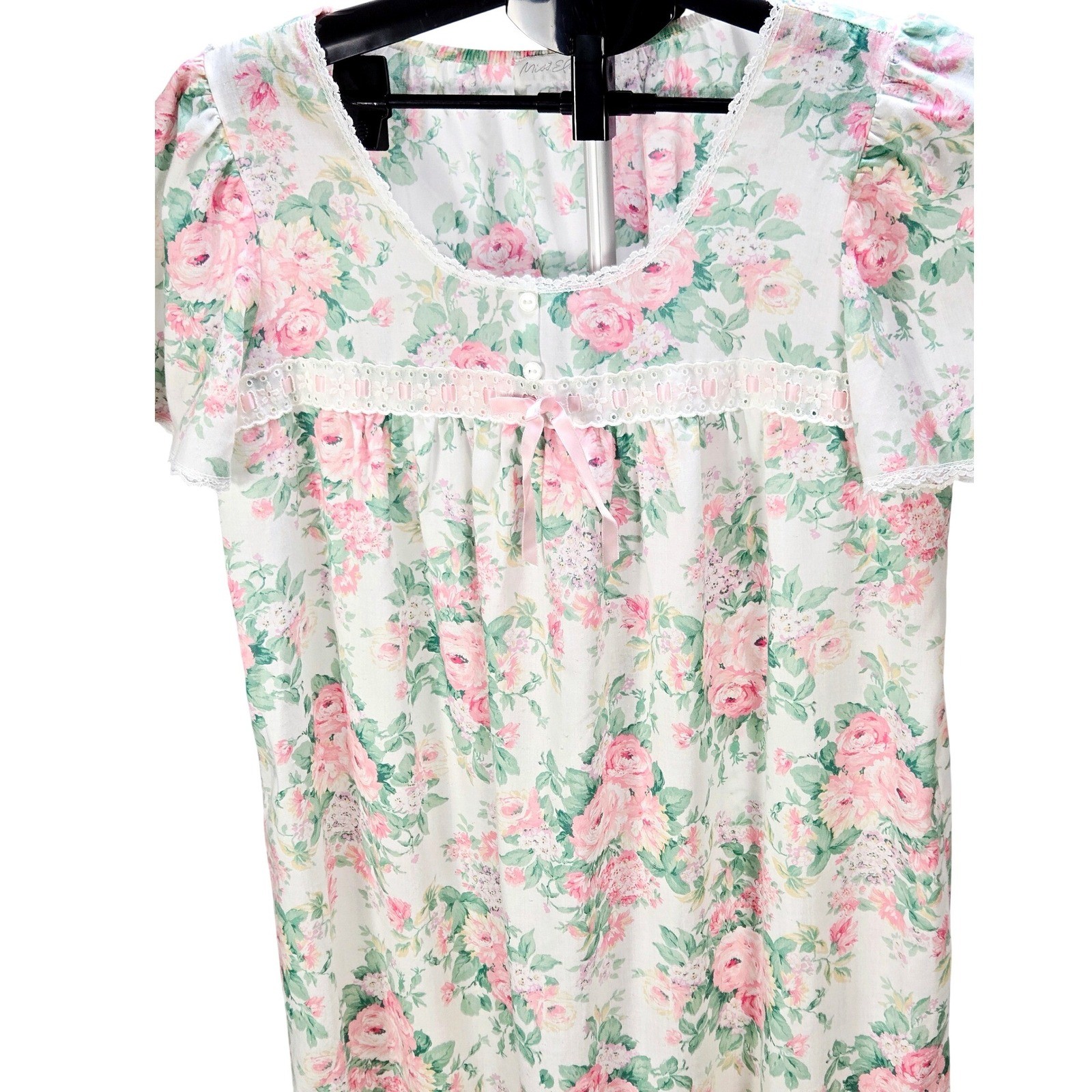 Women’s Vintage Miss Elaine Medium Floral Lace Trim Ruffle Hem Maxi Cottagecore