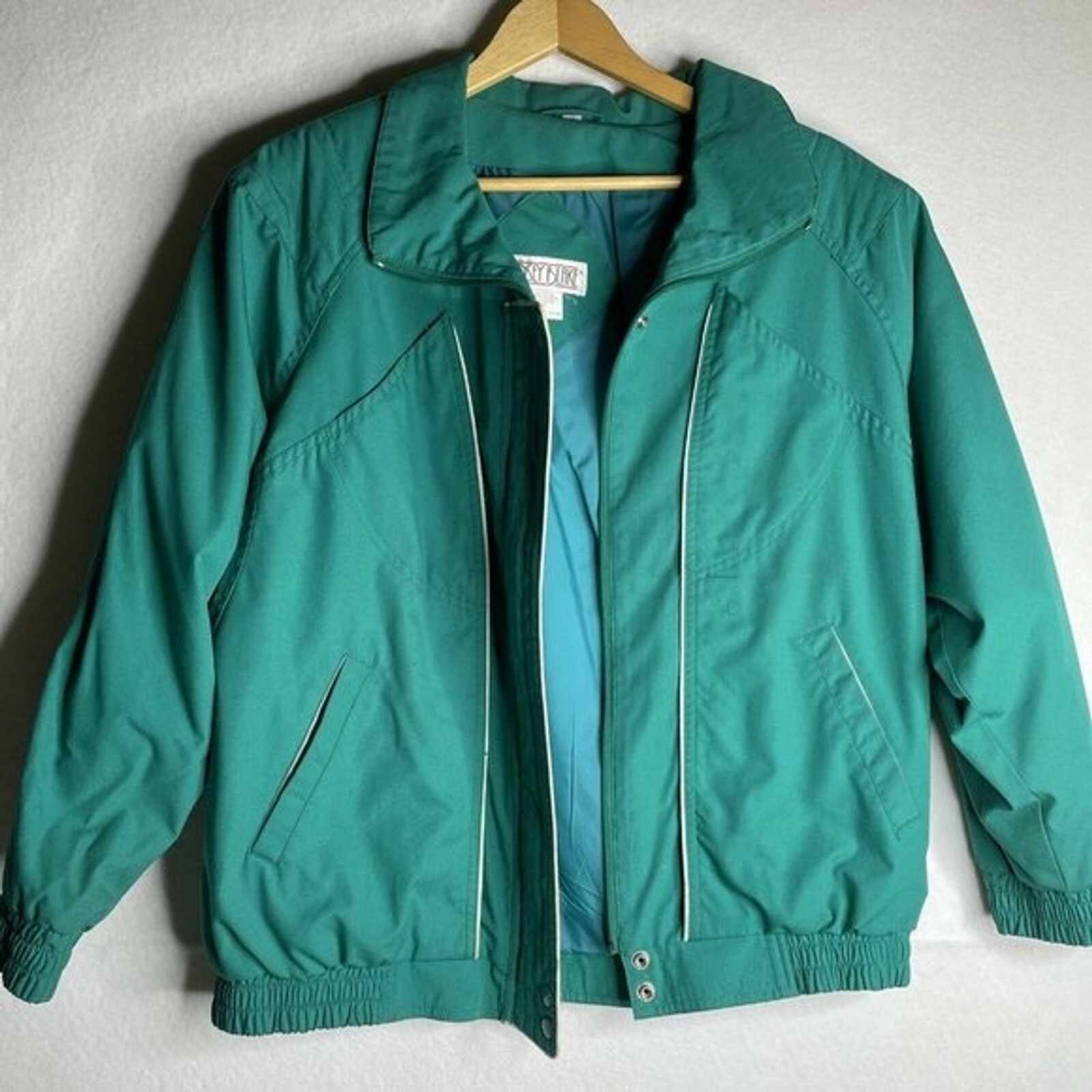 Vtg Jacket White Lindsey Blake Medium Woman’s Green Cotton/Polyester/Nylon