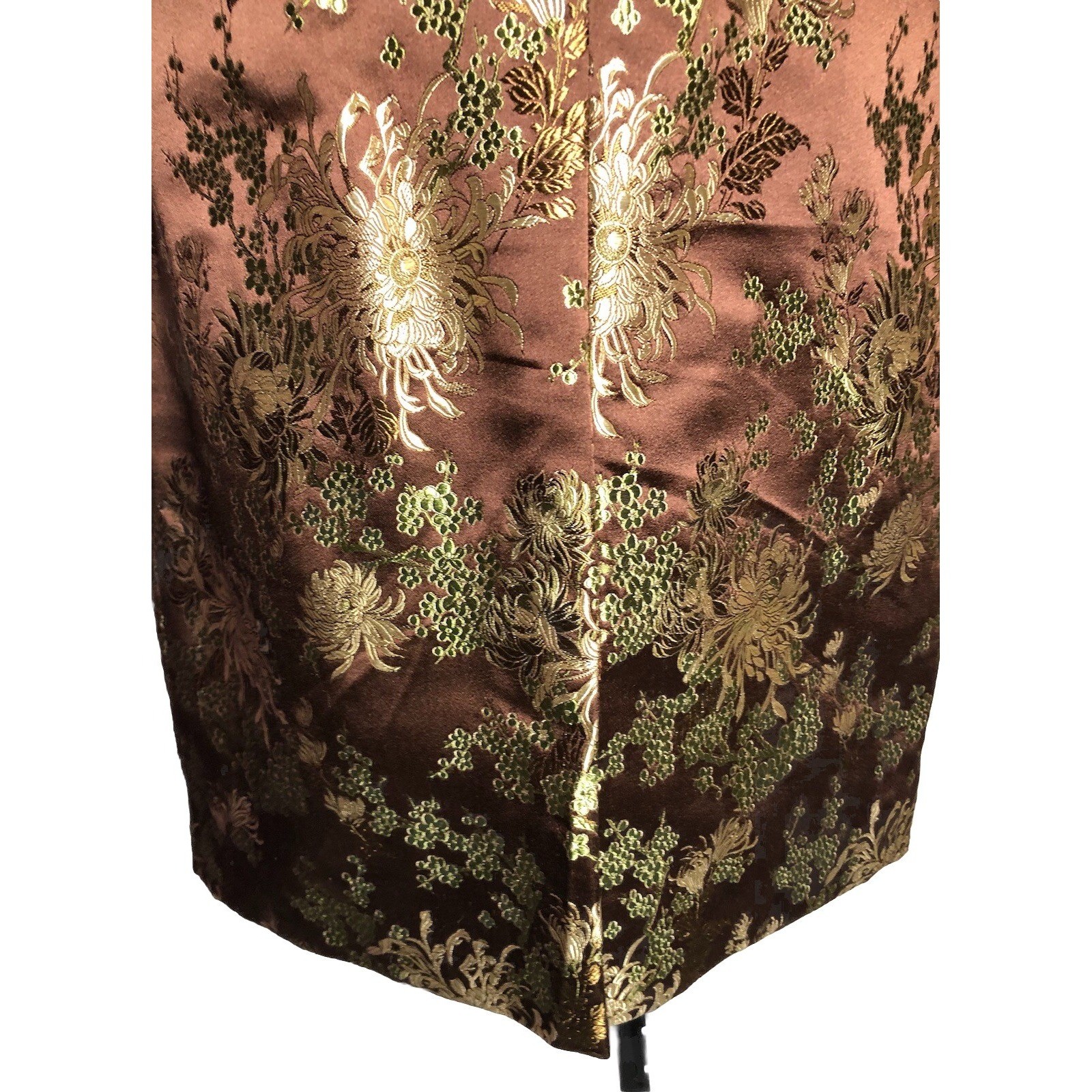 Vtg 70s 80s Brown Brocade Skirt Suit Metallic Floral XS S 2–4 Jacket Skirt Set
