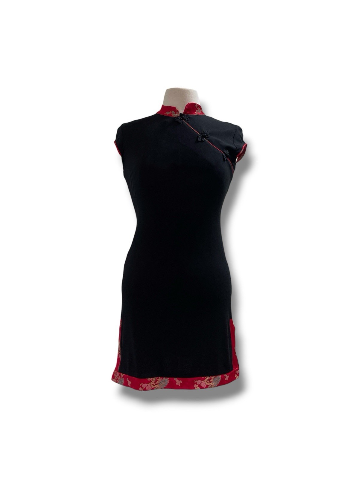 Vintage 90s City Triangles Asian Inspired Black Mini Dress Size Small
