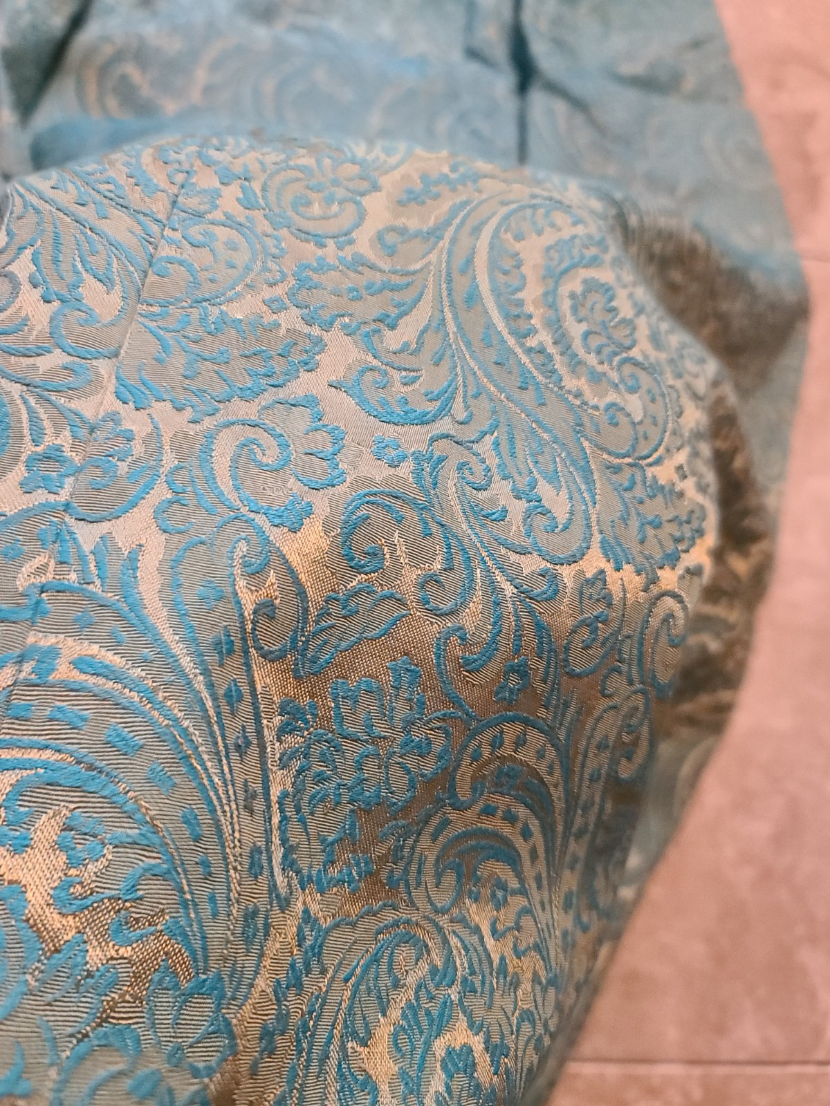 VTG 1960s Turquoise Blue & Gold Brocade Maxi Dress Women’s XS Bow Detail