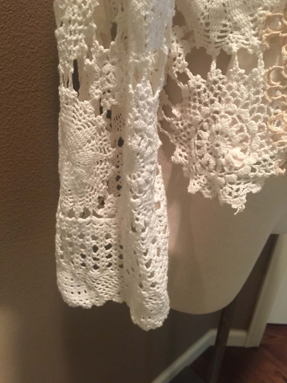Antique Vtg Handmade M White Crochet Tatted Lace Coquette Top Blouse