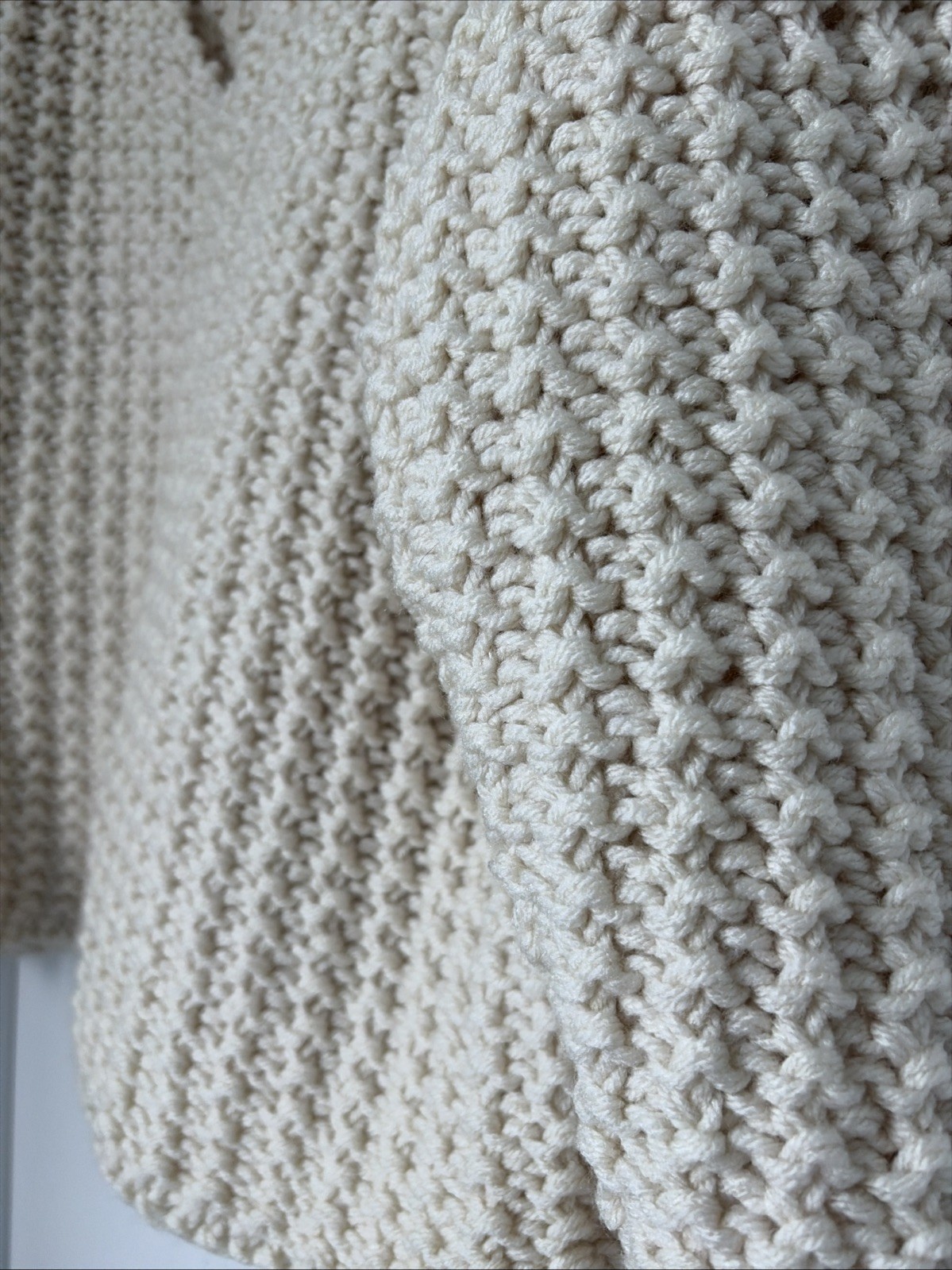 VINTAGE 70s Fisherman Sweater Wool Ivory Large Extra large HandKnit Cream V