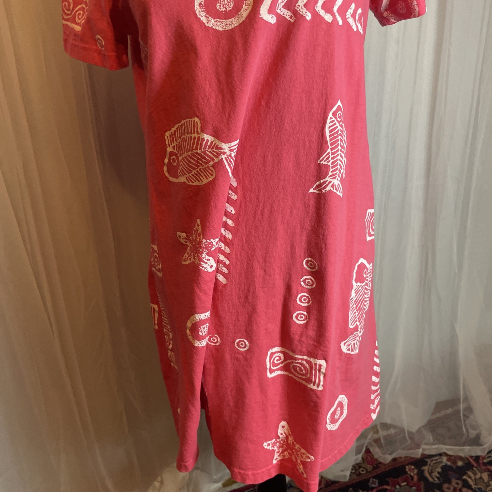 Vintage Womens Size Large 90s Stretchy Up Fish Sea Red Dress Sassy Brand