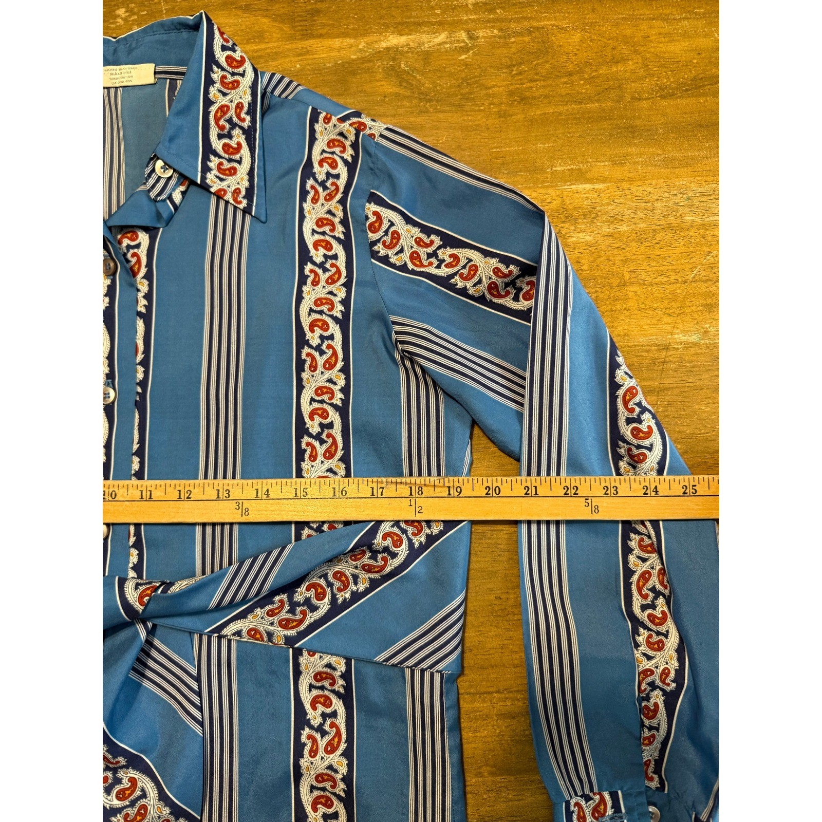 Terry Chicago Blouse Womens Medium Blue Adult Paisley Stripe Belted Excellent