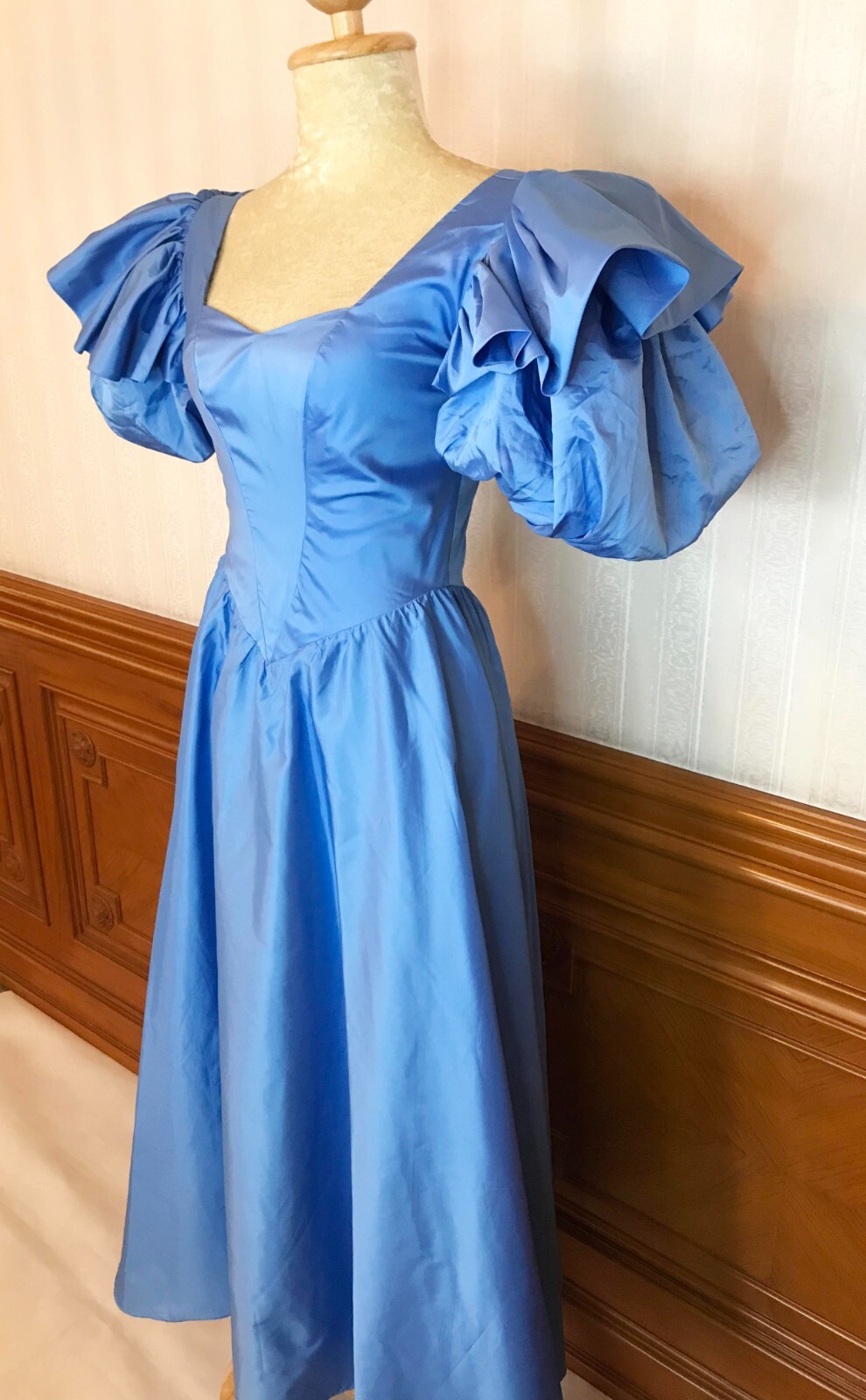 Vintage Alyce Designs Puffy Sleeve Prom Party Formal Dress Gown Blue Sz 6 USA