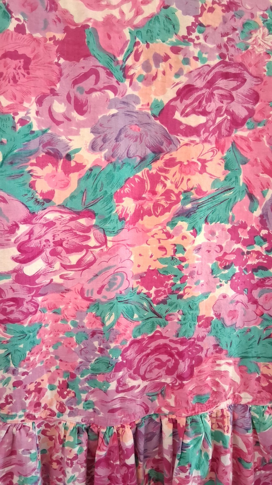 Vintage 80s Laura Tyler Cotton Floral Dress 2X Boho Cottagecore V Neck Mini