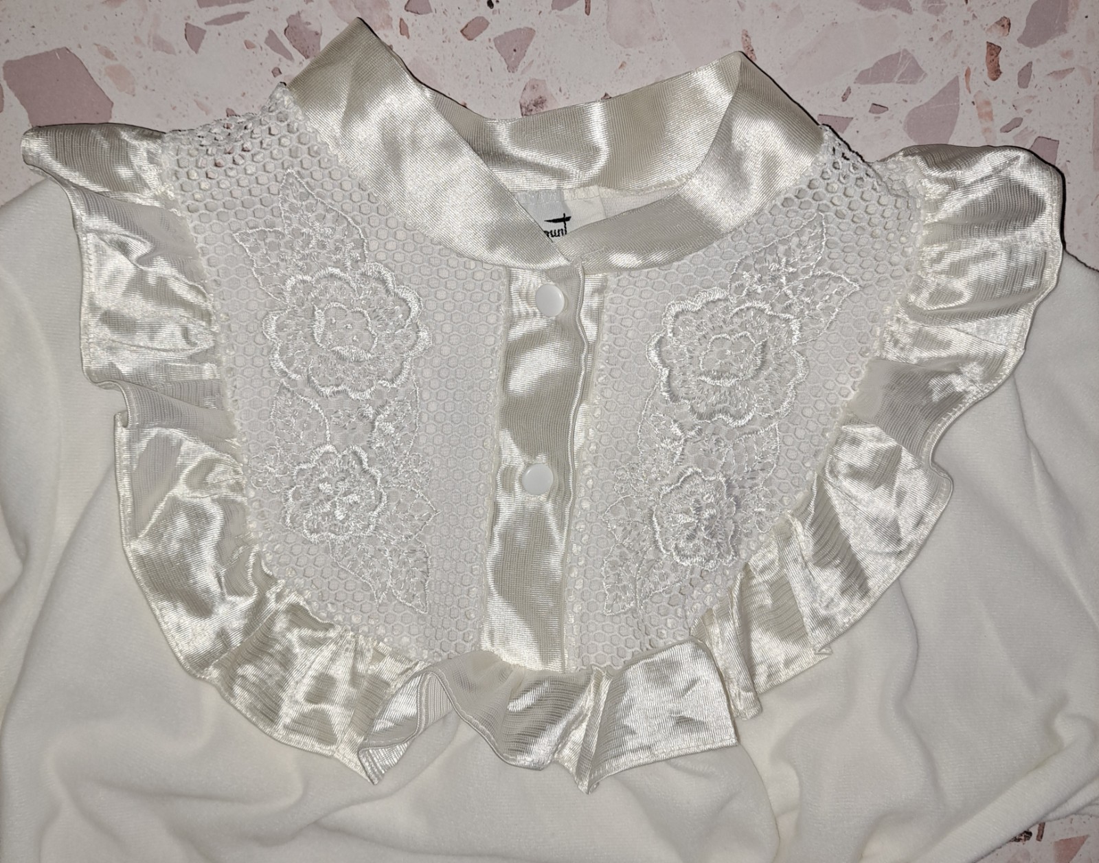 Vtg Paramount Long Nightgown Medium 60s 70s White Nylon Fleece Satin Ruffle