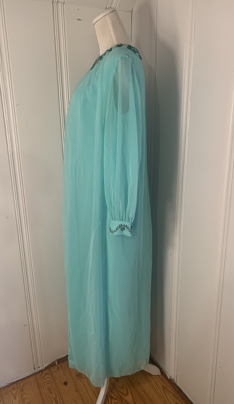 Vintage 1960S Gown It’s An Elgin Dress Teal Beaded Long Boho Chic Retro