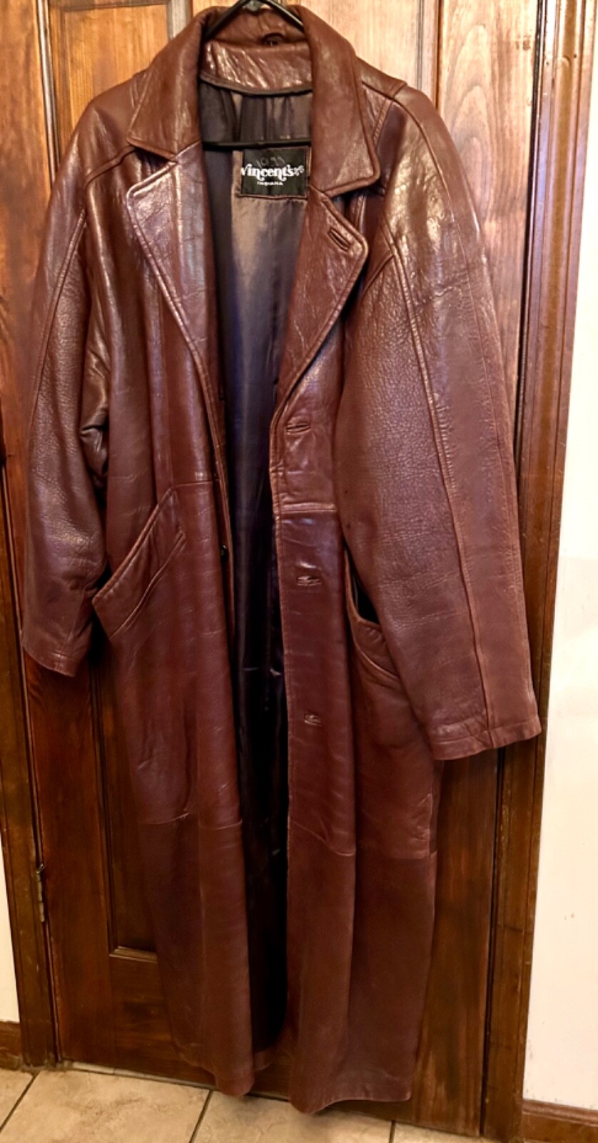 Women’s Long Brown Leather Midi Coat Vincent’s of Indiana Sz L