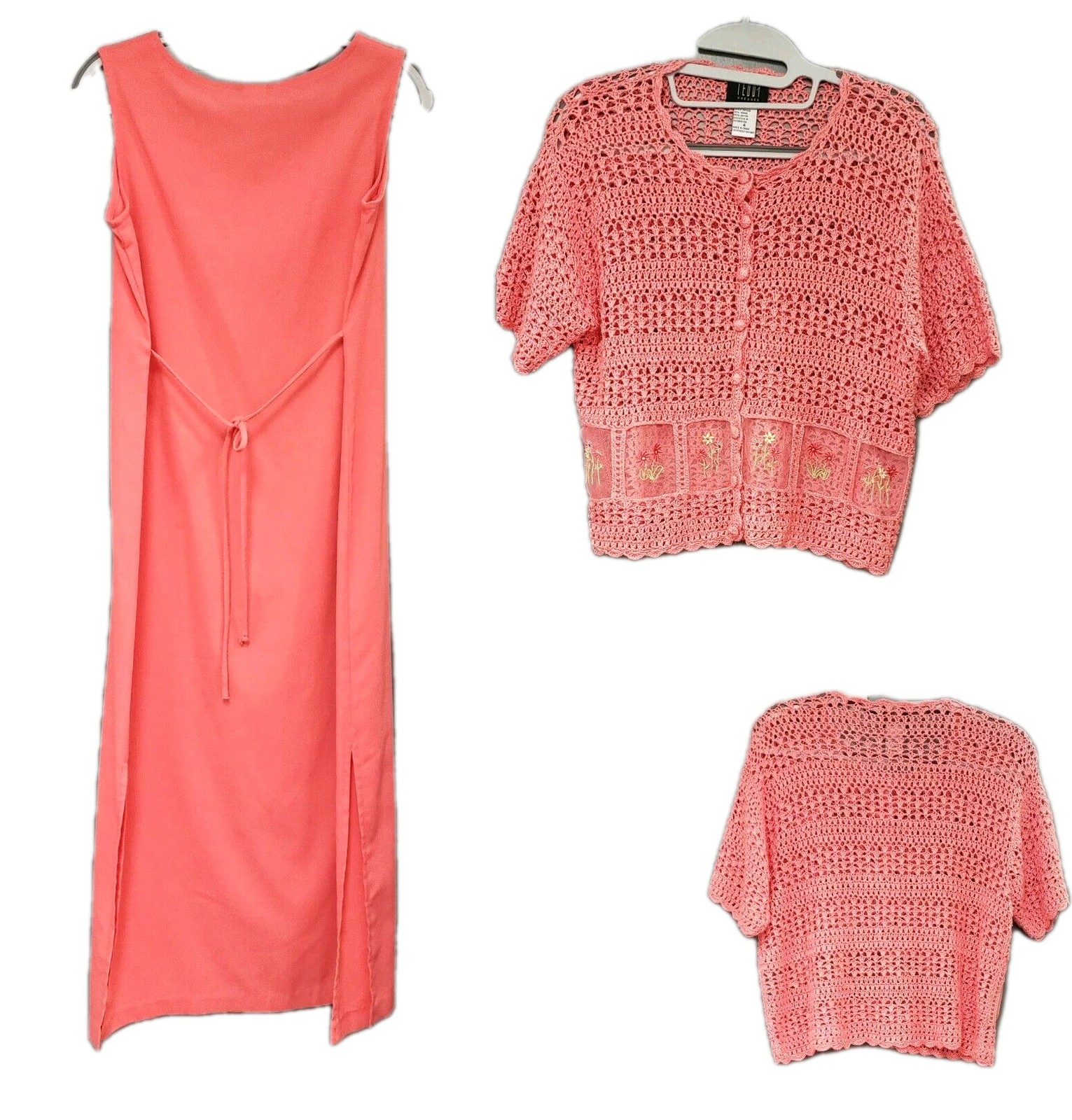 Cottagecore 2 PC Crochet Embroidered Cardigan+Sleeveless Maxi SUNDRESS Dress~4