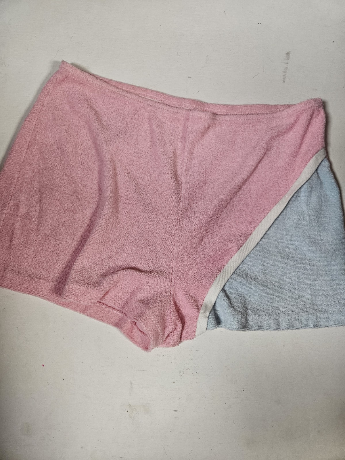 Vintage 80s Pink Terry Cloth Shorts Size Large Union Made Pink White Blue