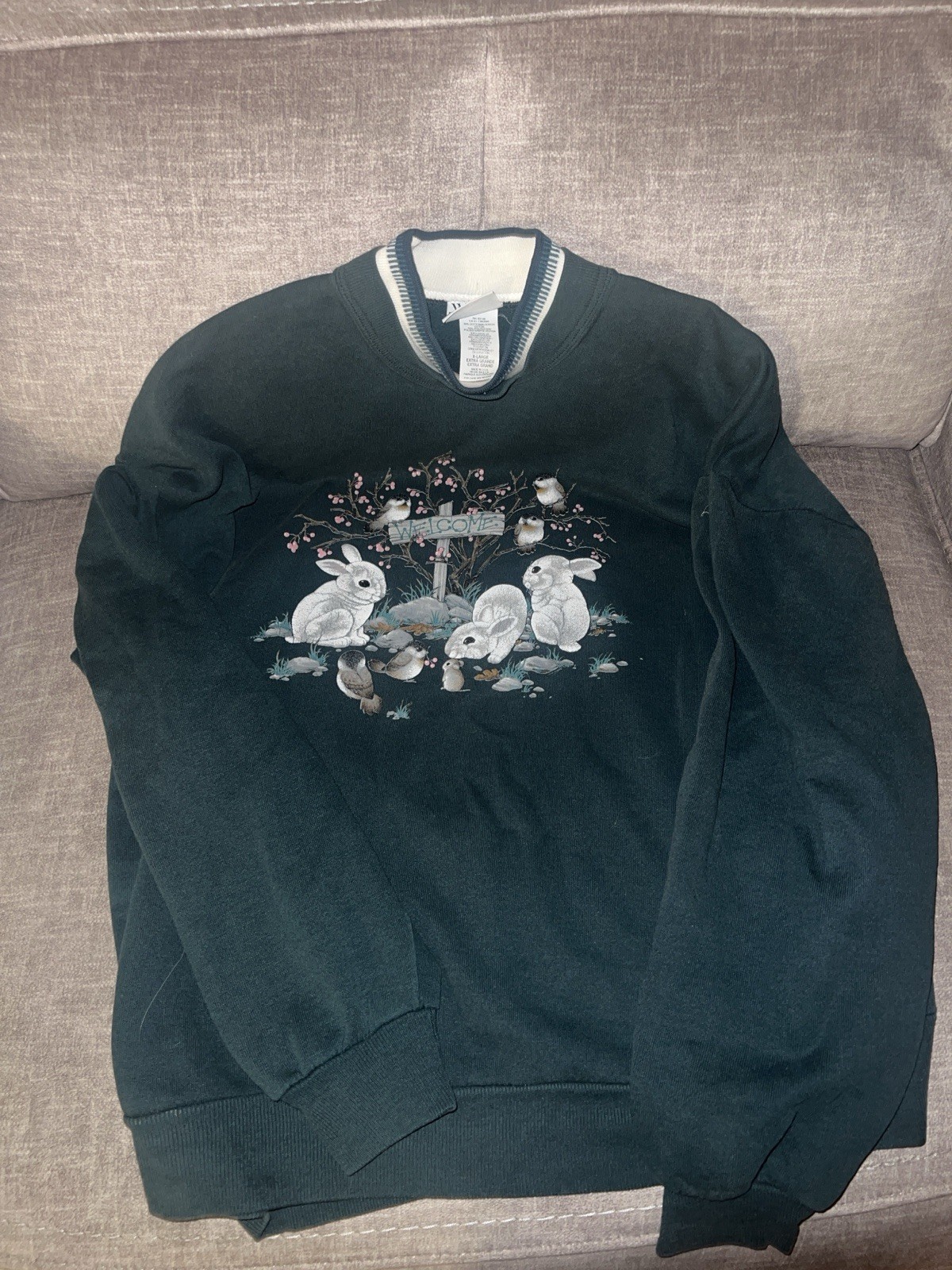 Vintage Pullover Sweater Whim Z Hunter Green Bunny Sweatshirt Easter Size xl